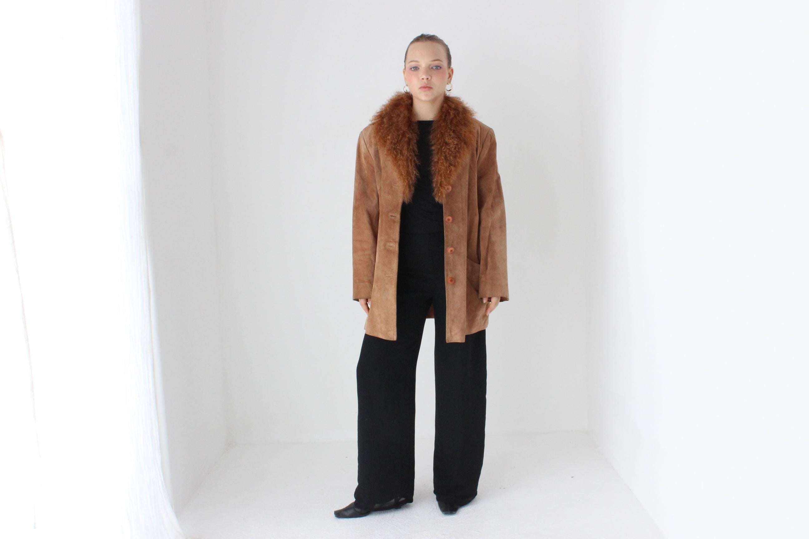 90s Genuine Suede & Mongolian Lambswool Shag Coat by Siena Studio