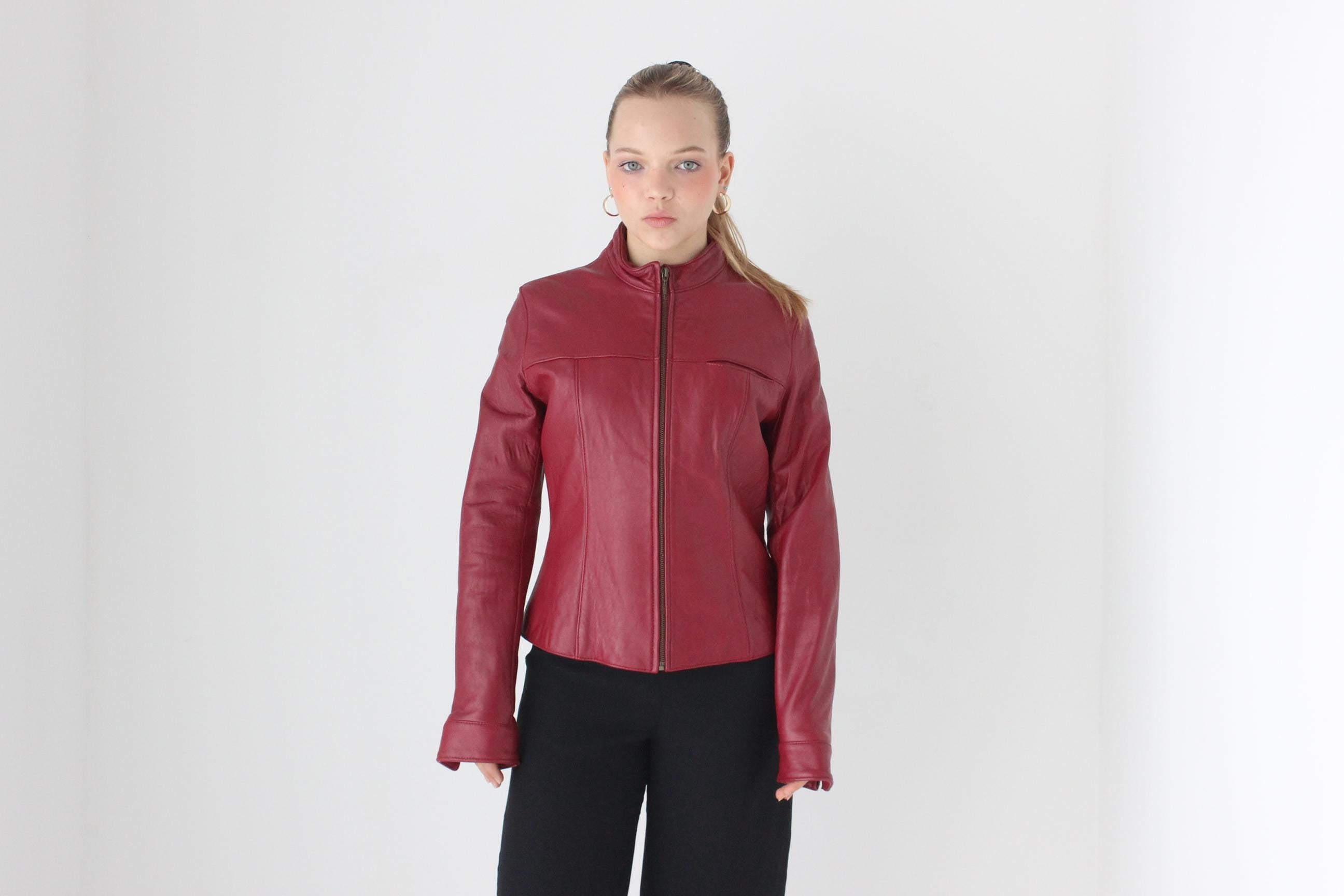 Y2K Mulberry Leather Zip Up Fitted Leather Jacket