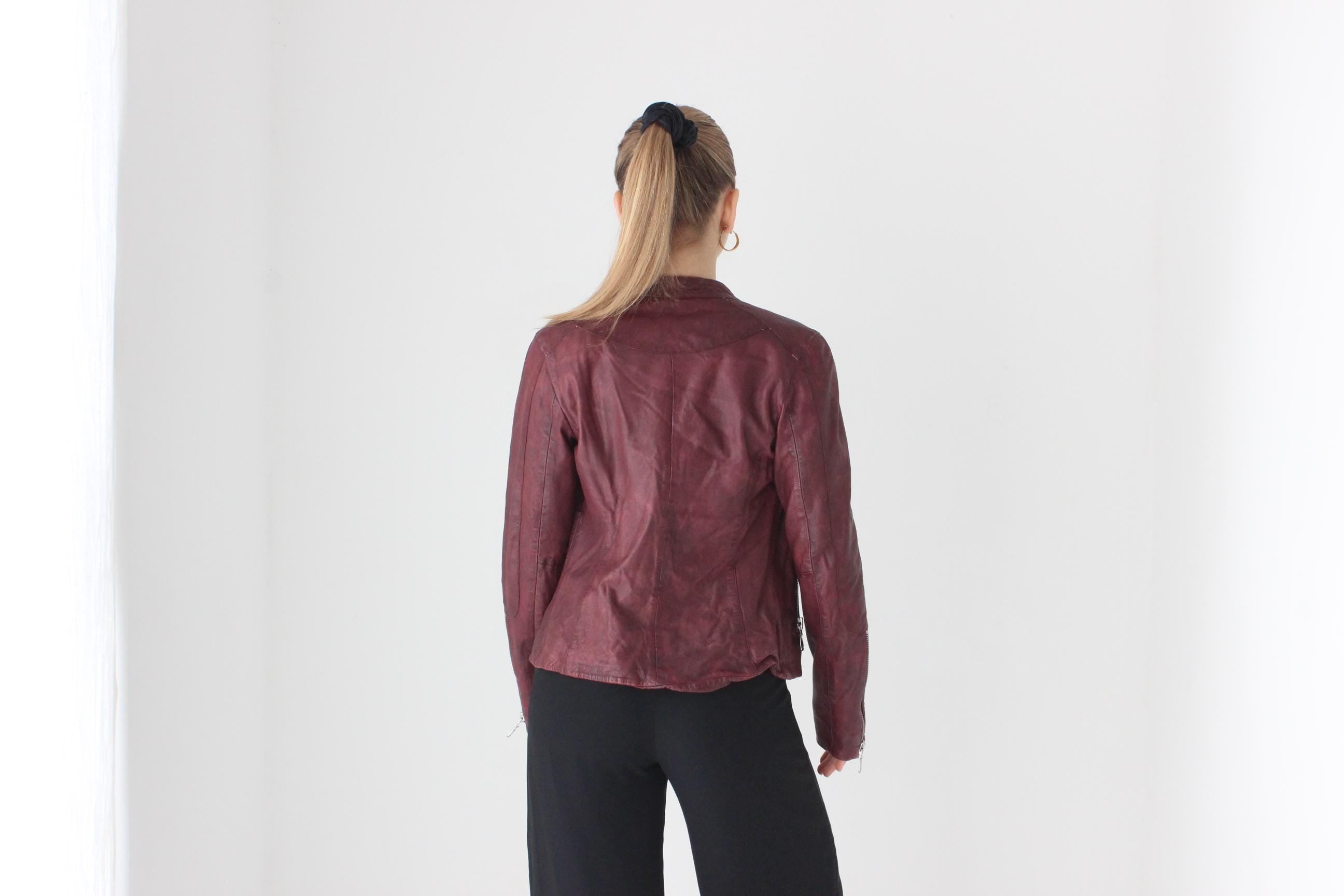 2000s Lambskin Leather Designer DOMA 'Distressed' Leather Moto Jacket