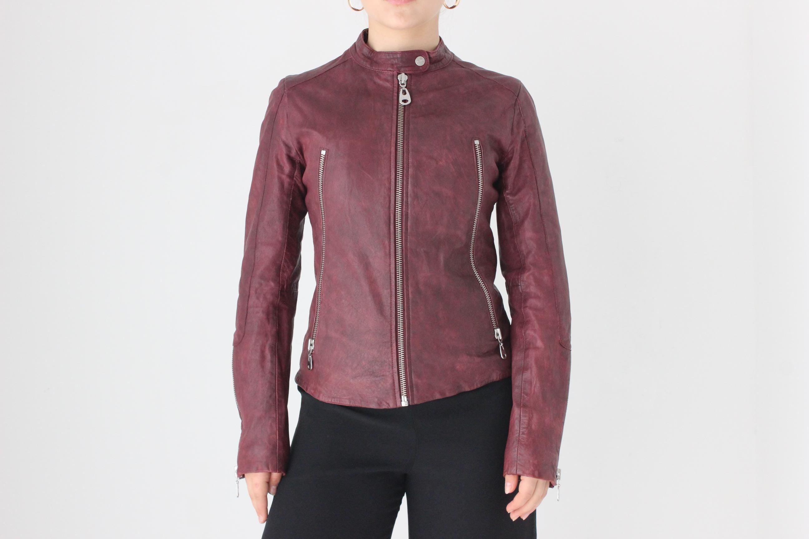 2000s Lambskin Leather Designer DOMA 'Distressed' Leather Moto Jacket
