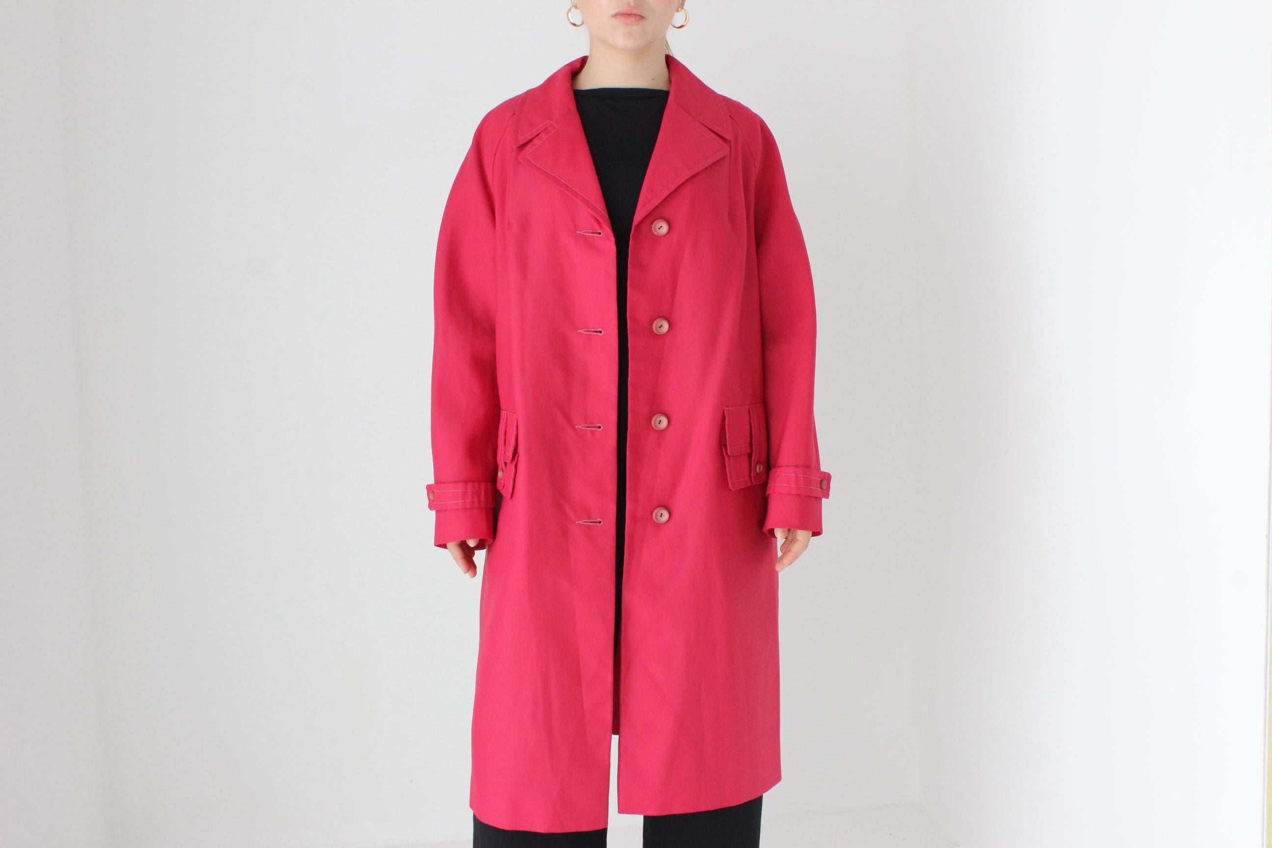80s Raspberry David Jones Button Front Trench Coat