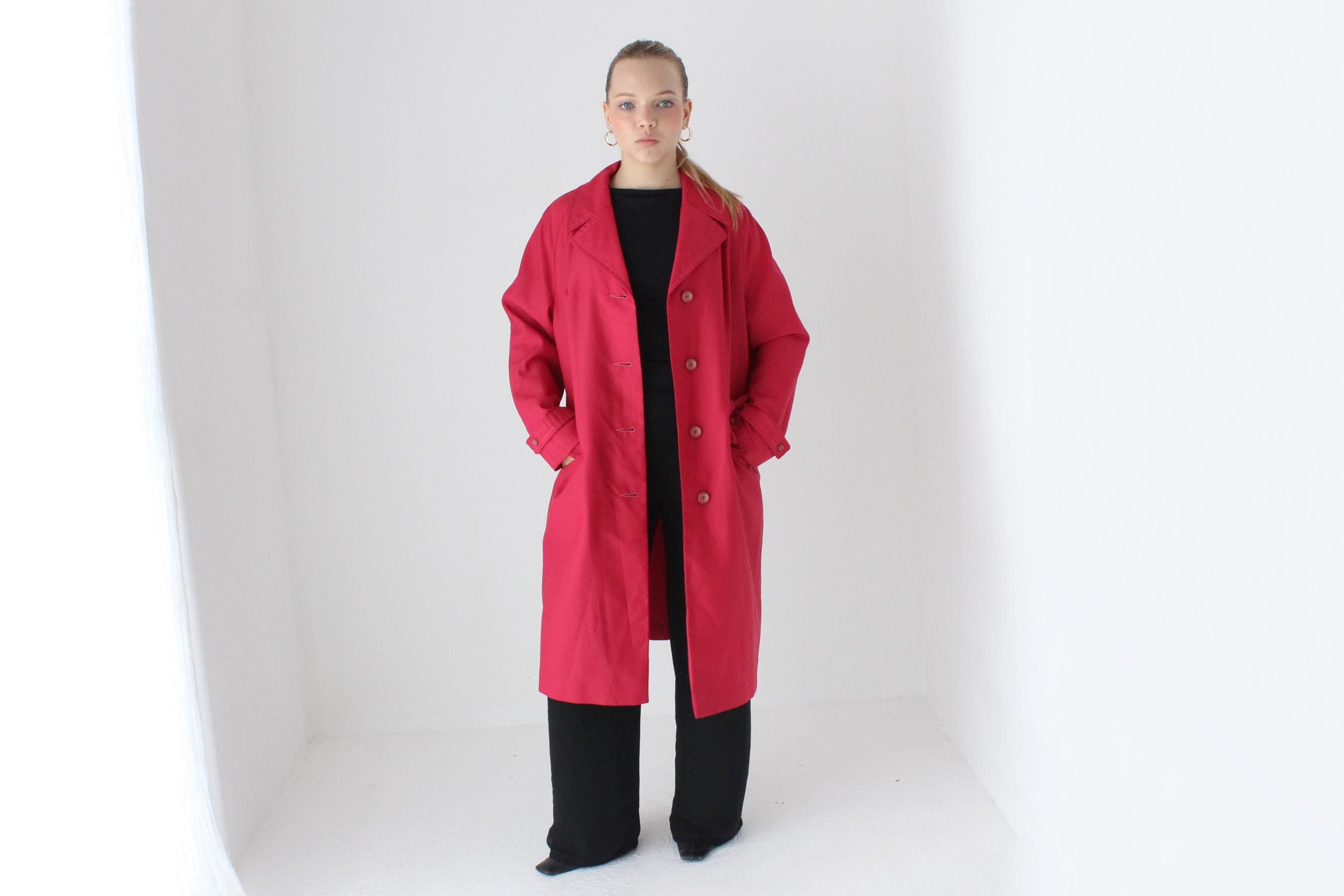 80s Raspberry David Jones Button Front Trench Coat