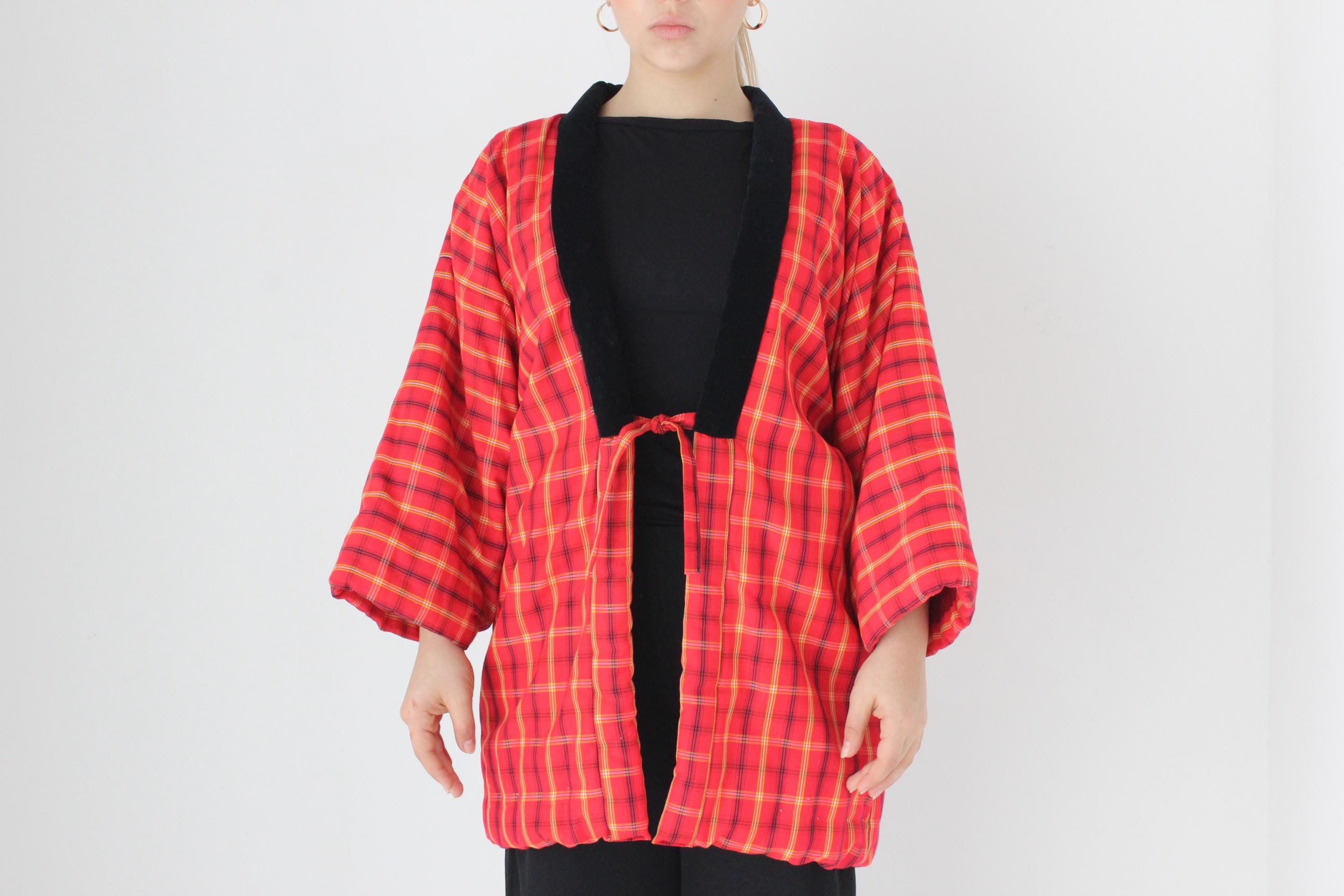 Vintage Japanese Quilted Padded Pillowy Kimono Hanten Jacket