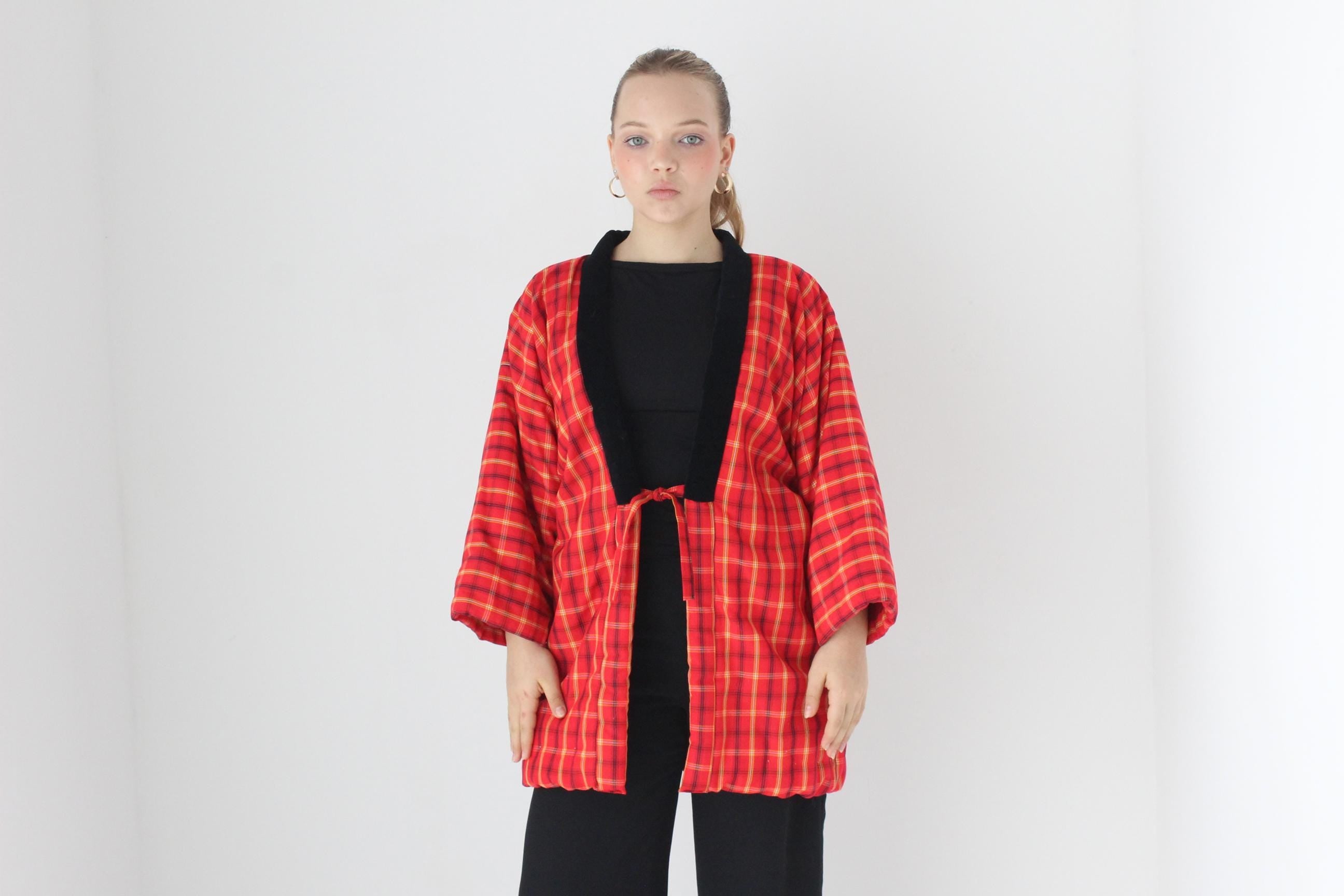 Vintage Japanese Quilted Padded Pillowy Kimono Hanten Jacket