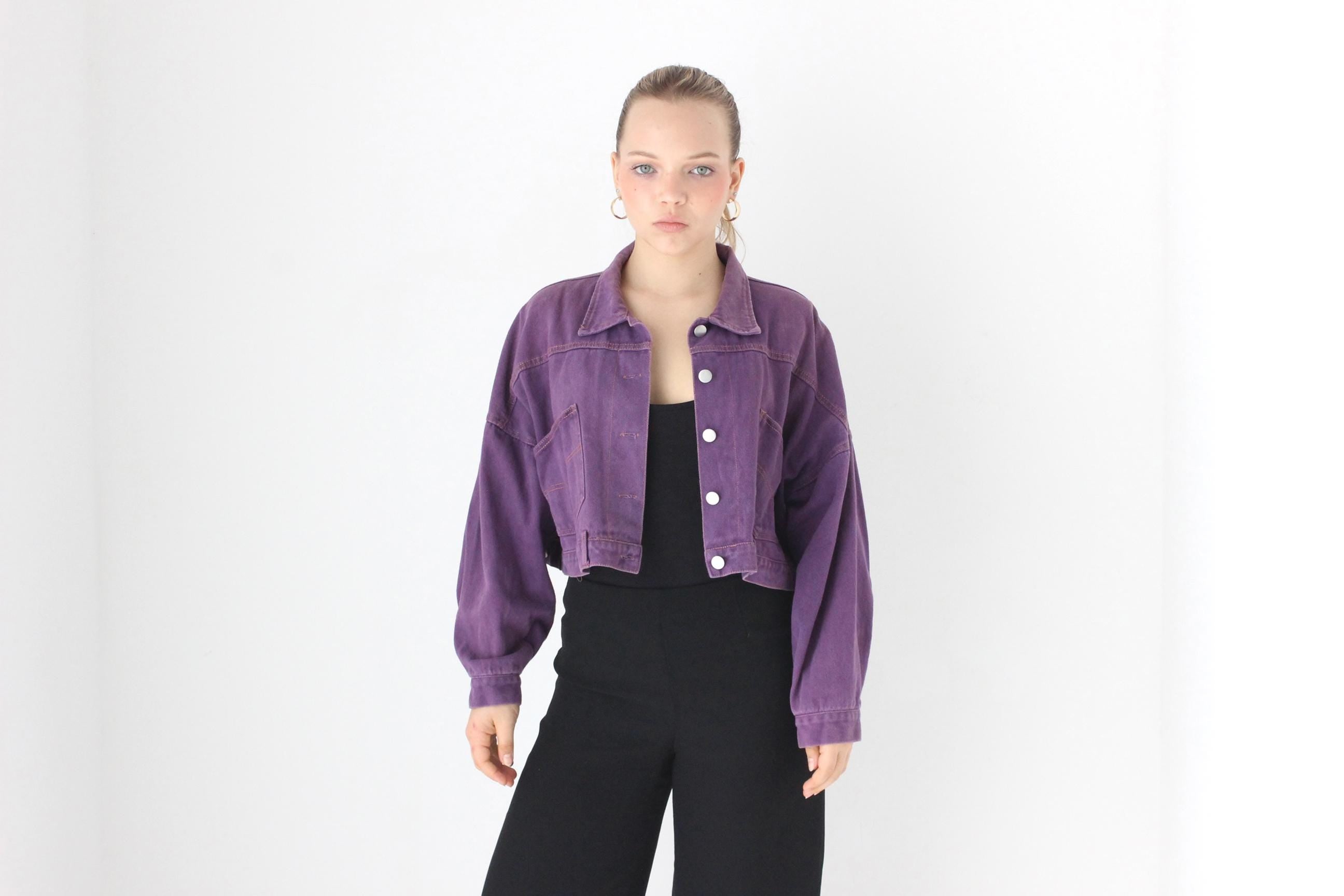 Y2K Slouchy Purple Cropped Denim Jacket
