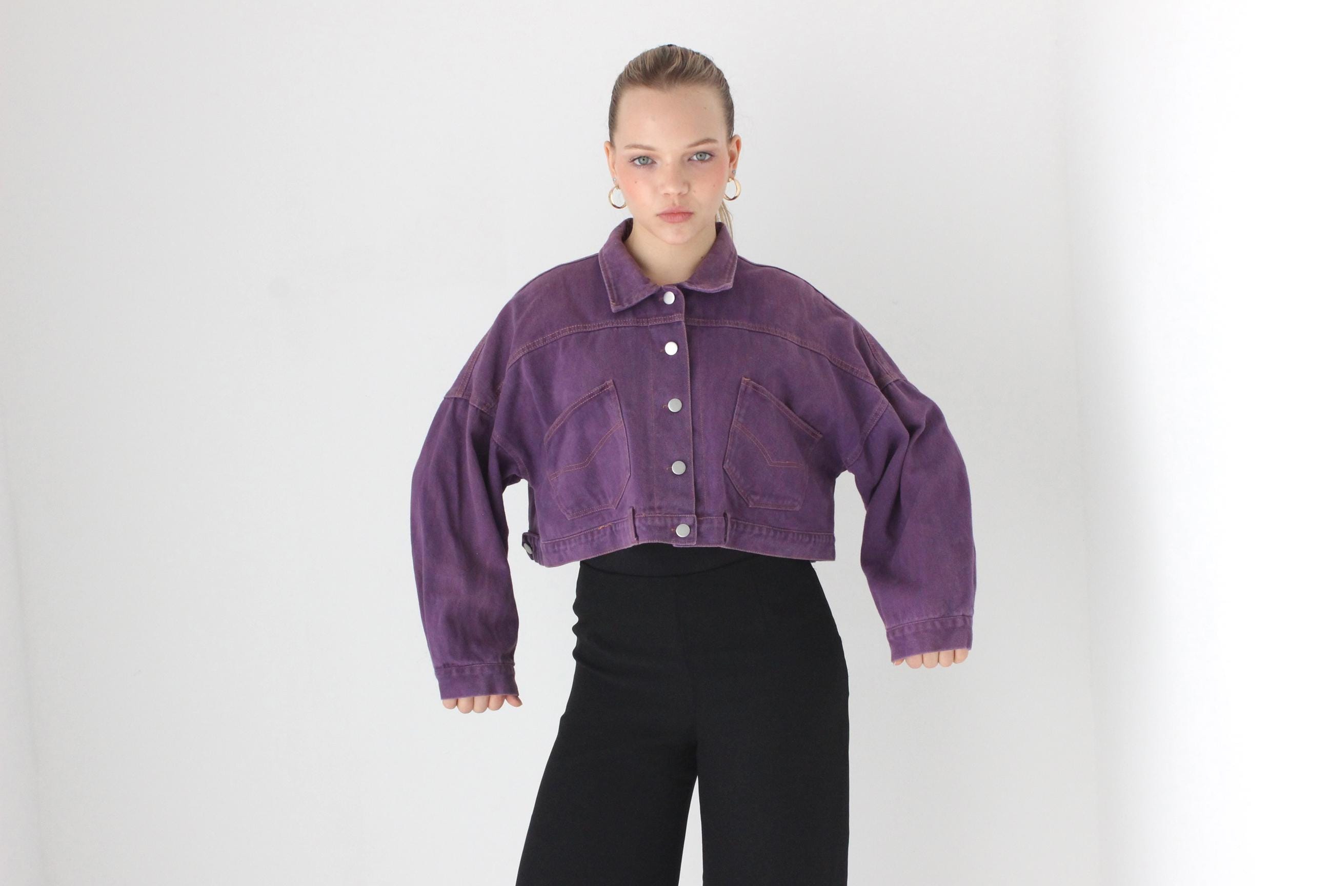 Y2K Slouchy Purple Cropped Denim Jacket