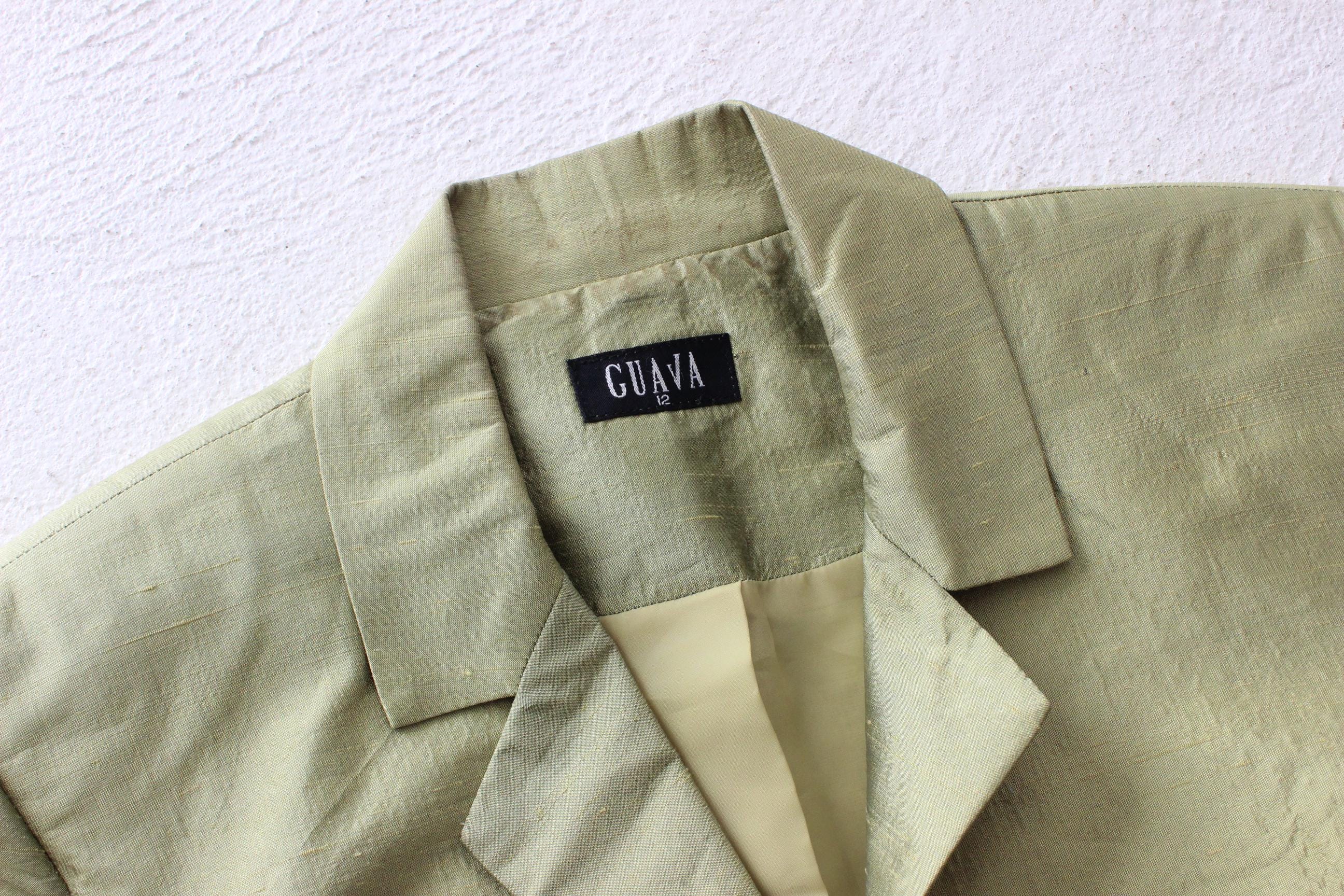 Y2K Olive Metallic Raw Silk Boxy Blazer