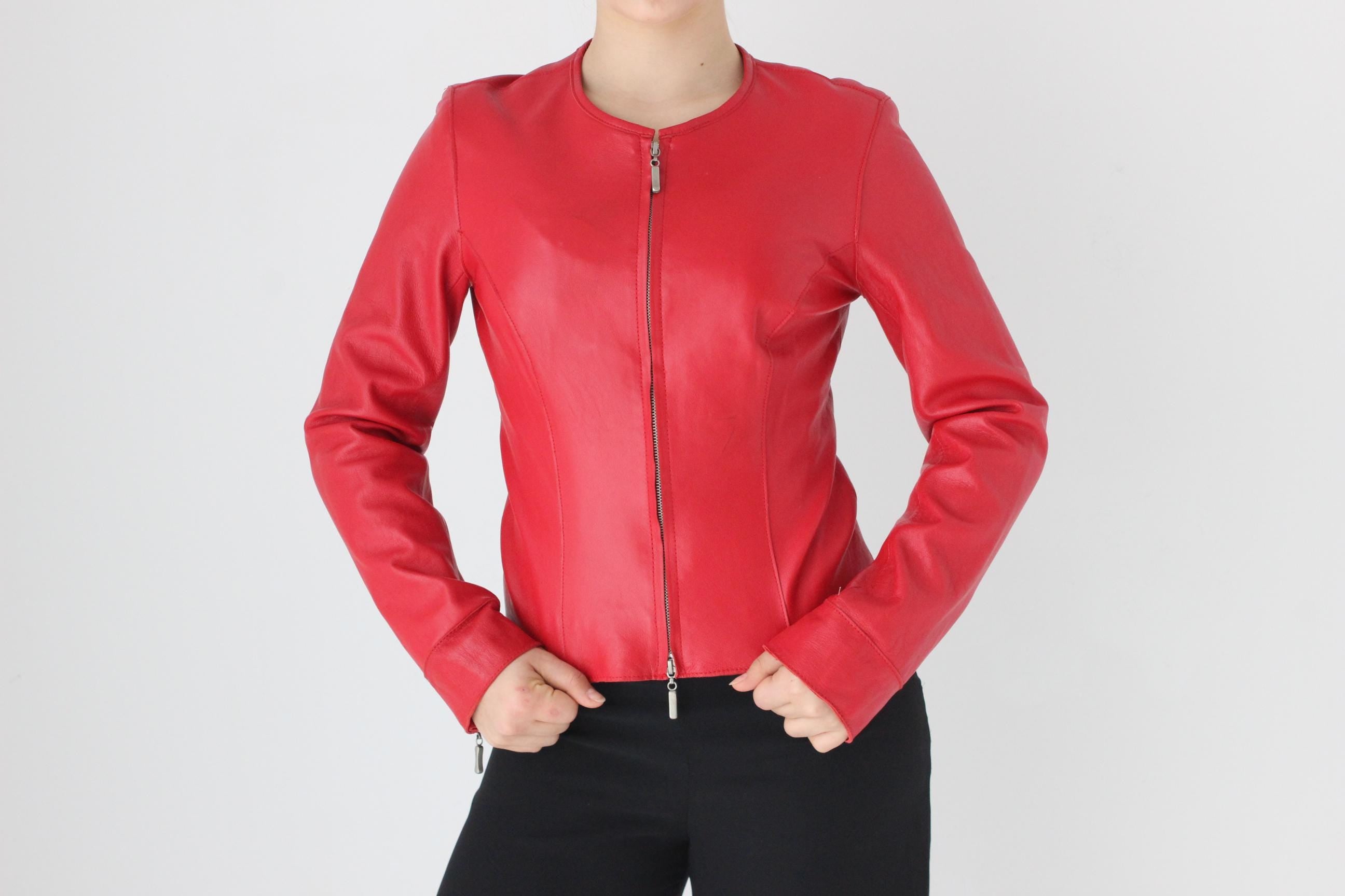 Y2K Sexy Red Zip Front Fitted Leather Jacket