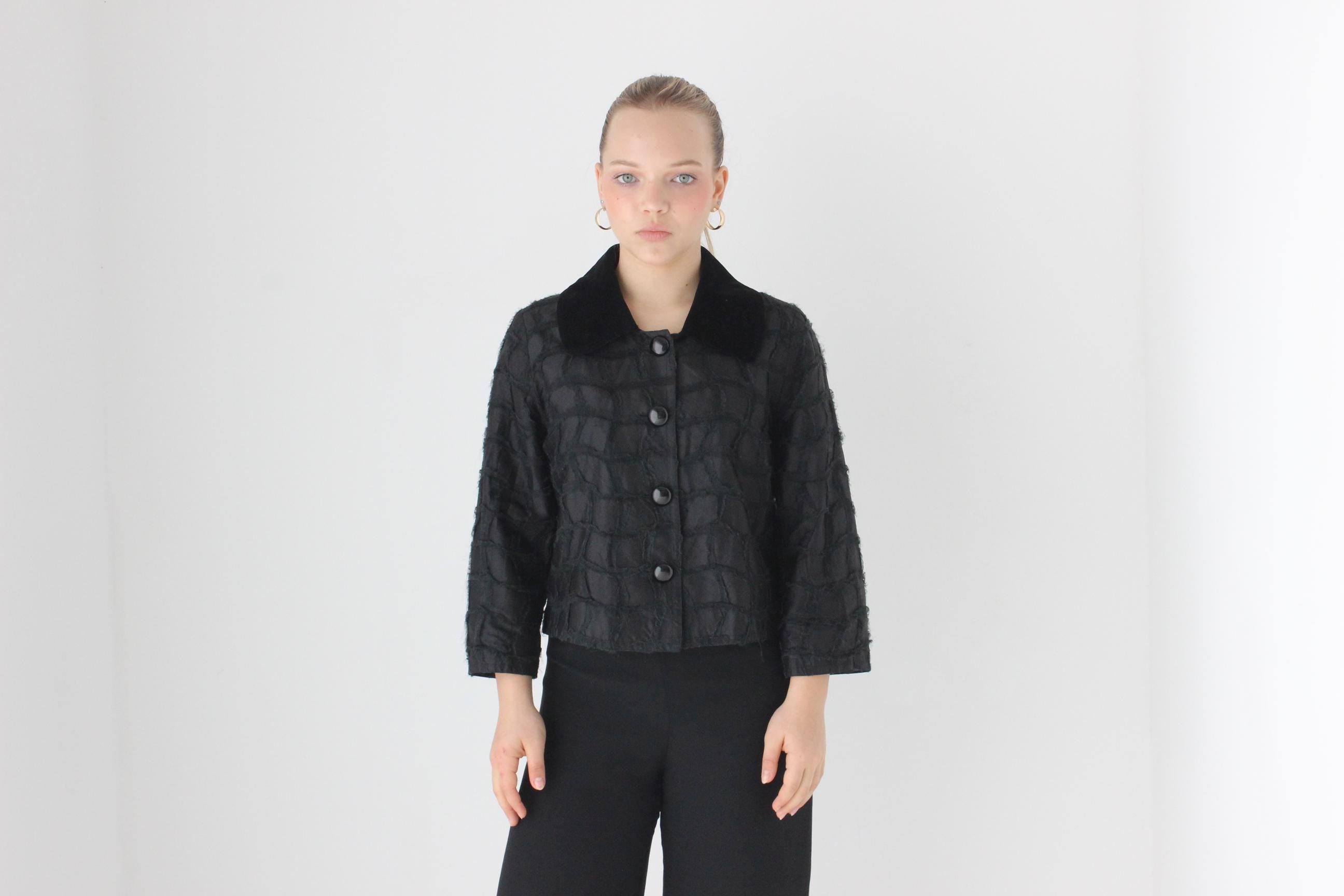 90s Textural Silk Cropped Button Up Jacket