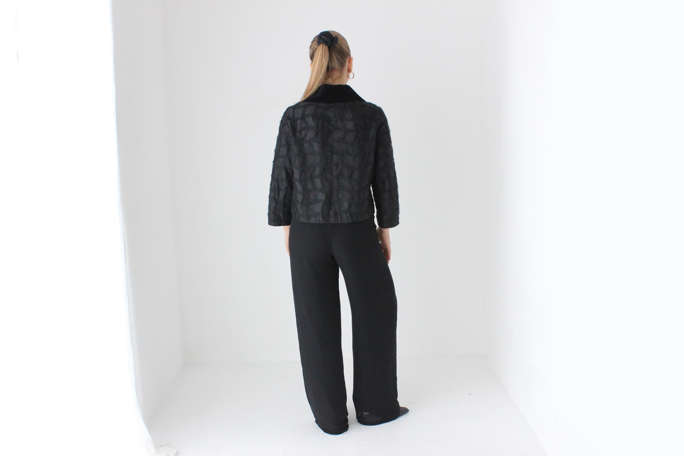 90s Textural Silk Cropped Button Up Jacket
