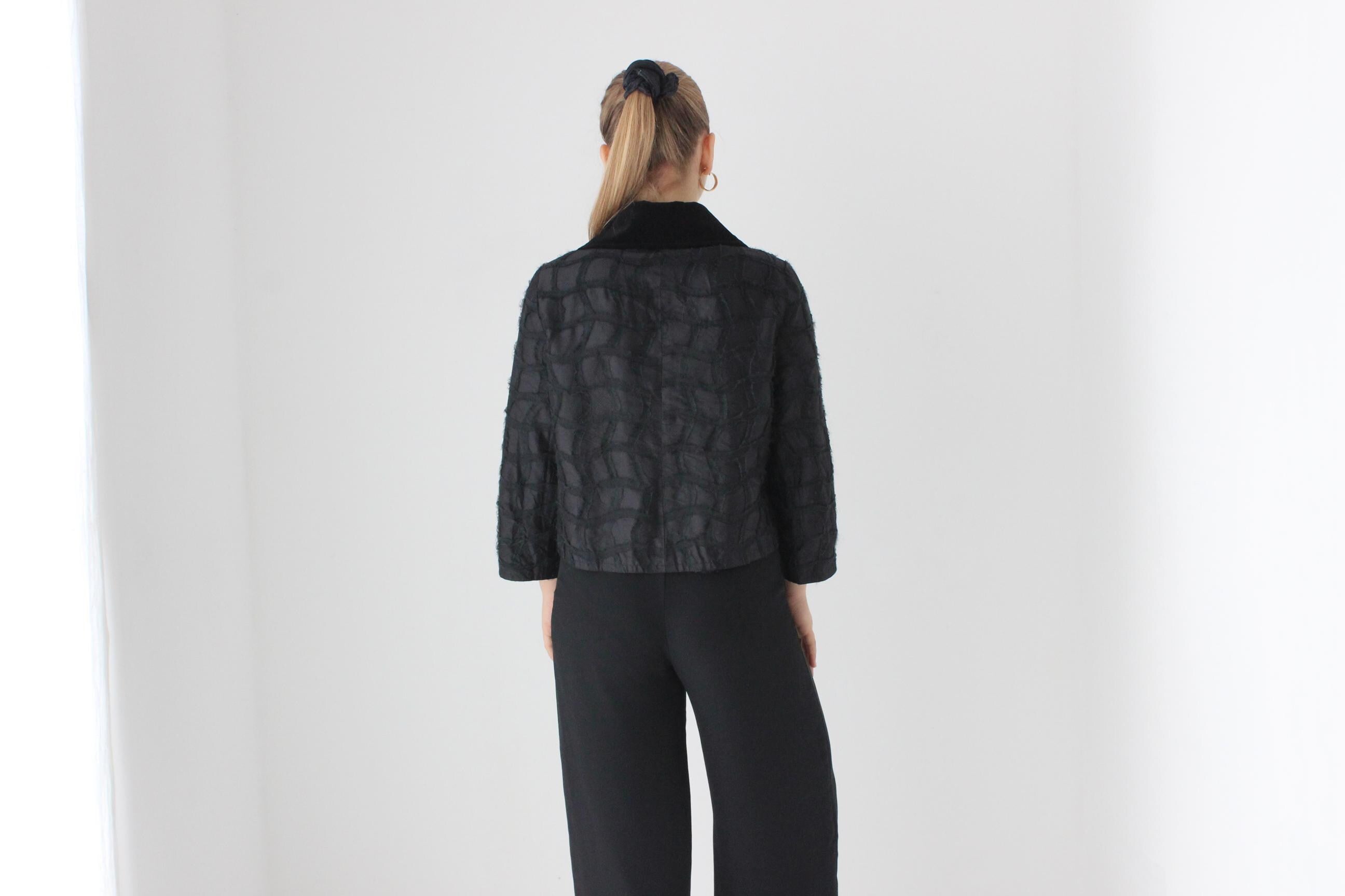 90s Textural Silk Cropped Button Up Jacket