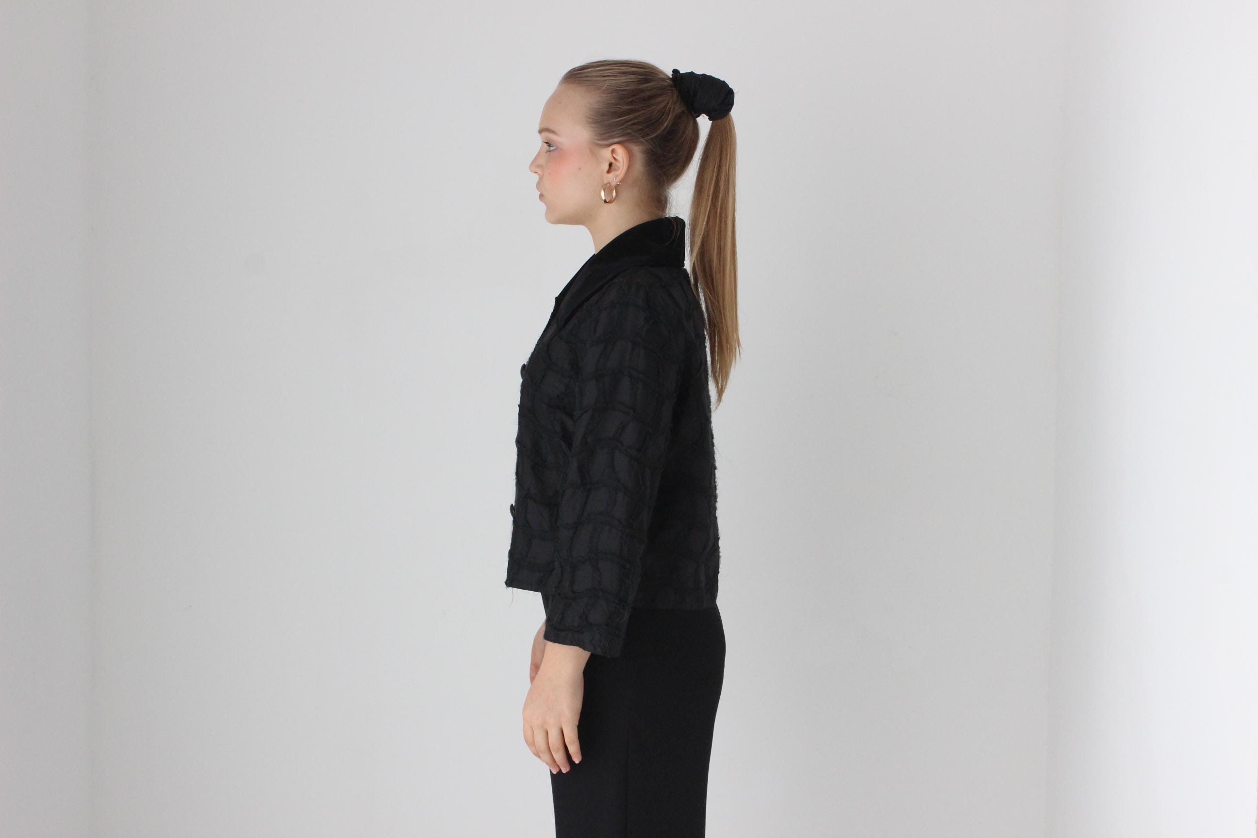 90s Textural Silk Cropped Button Up Jacket