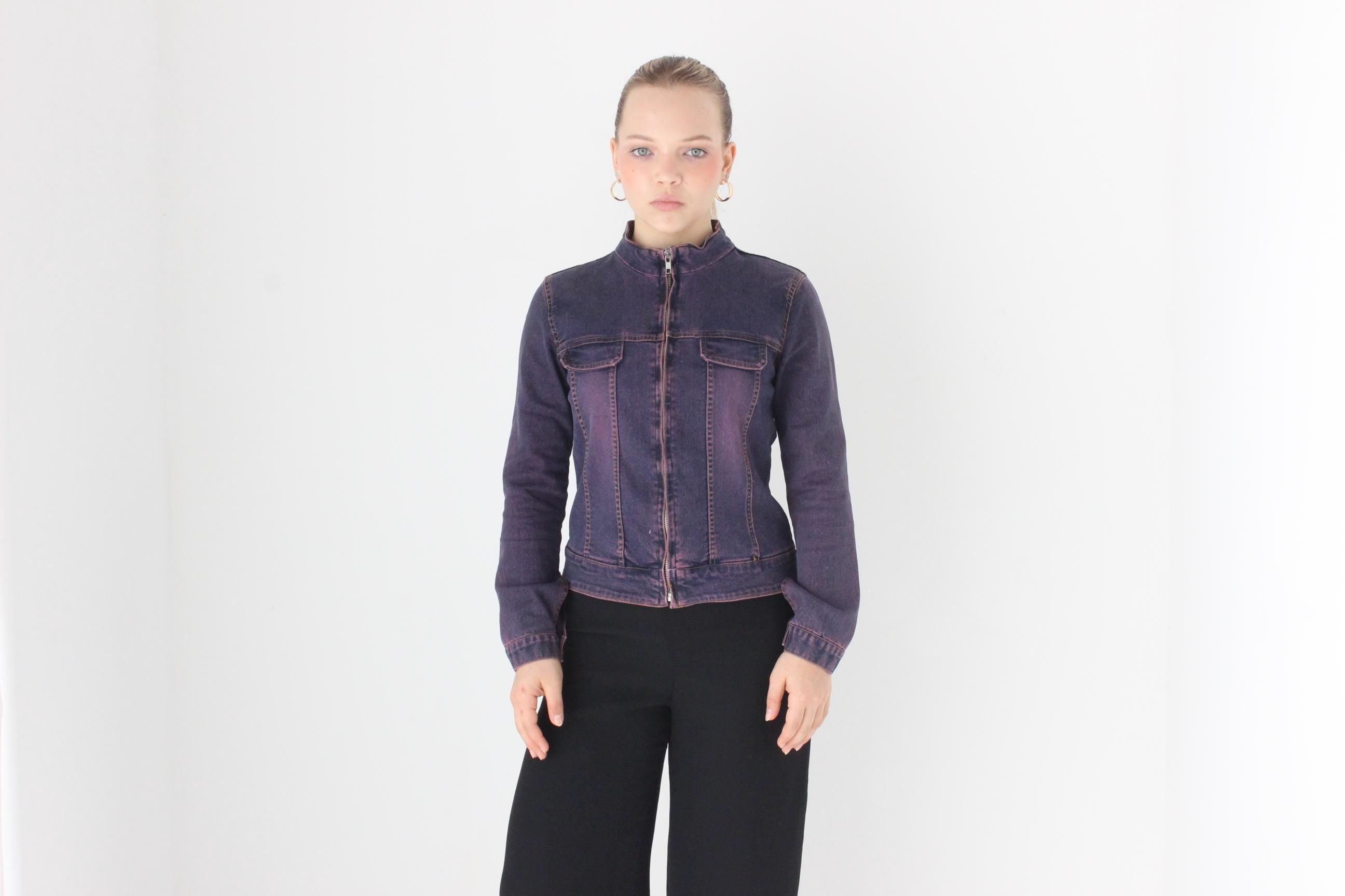 Y2K Charlie's Angels Era Purple Denim Zip Up Moto Jacket