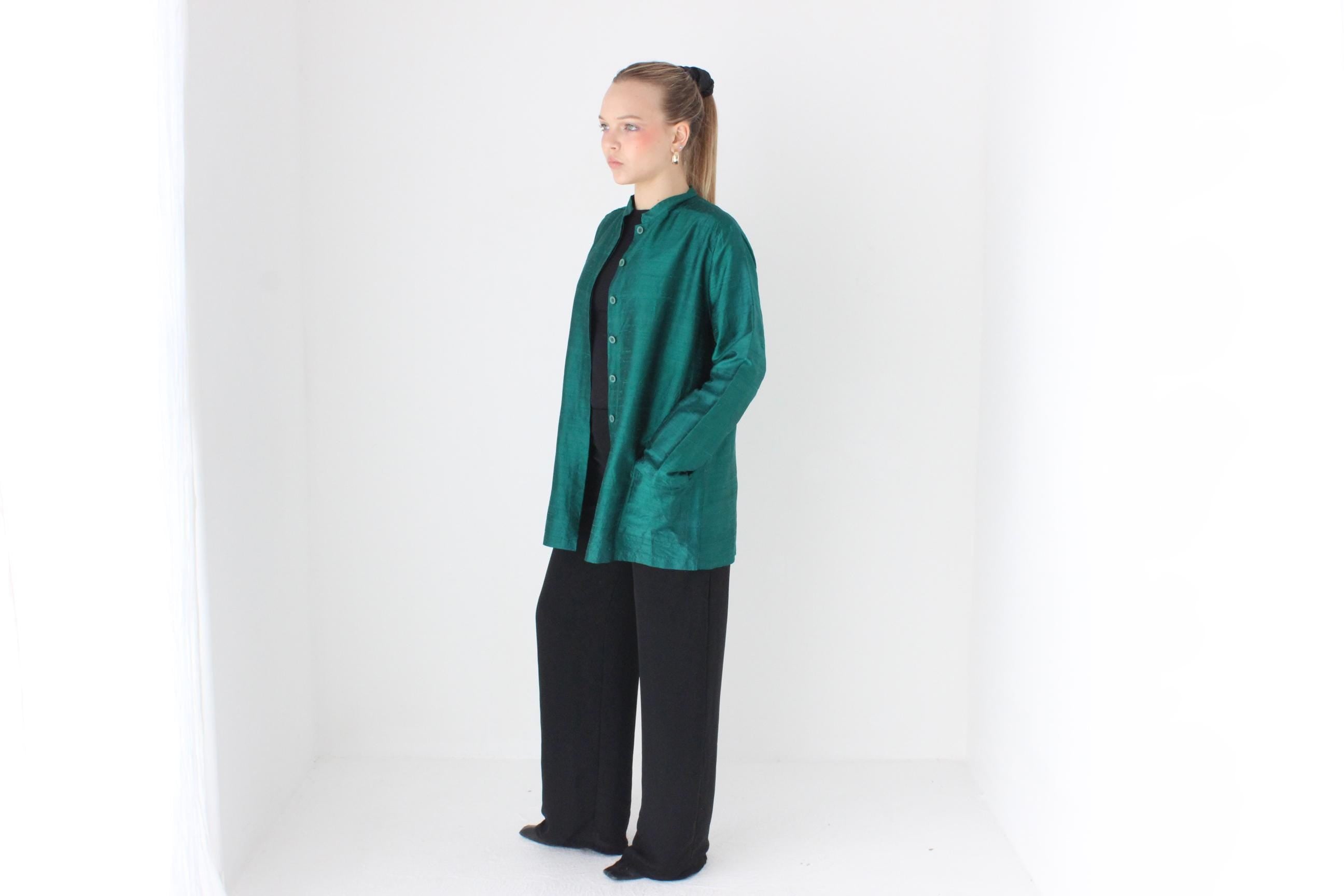 Magical 90s VON TROSKA Raw Woven Silk Mandarin Collar Jacket