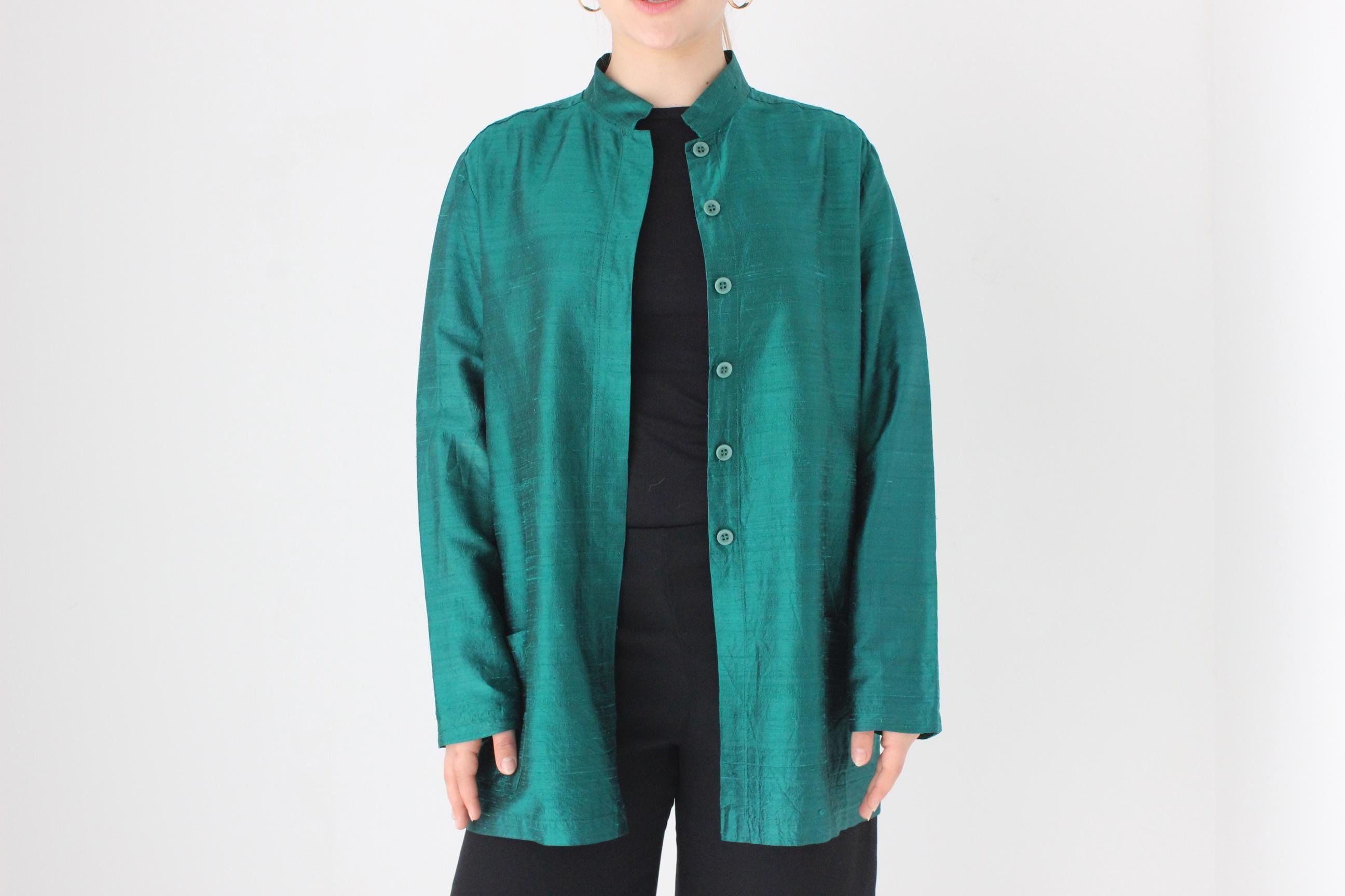 Magical 90s VON TROSKA Raw Woven Silk Mandarin Collar Jacket