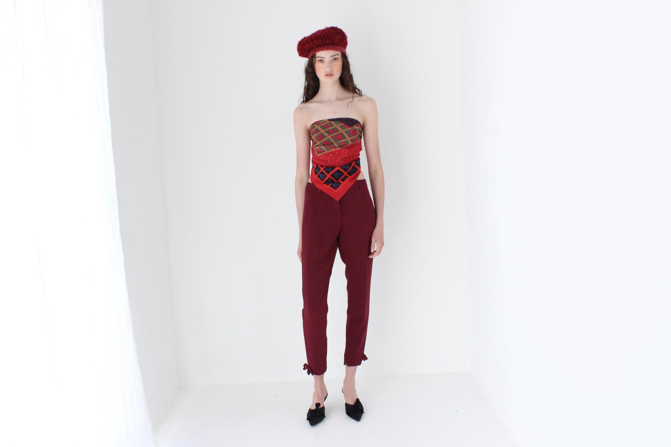 FRENCH COLLECTION 2010s Miu Miu Mulberry Trousers w/ Ankle Bows