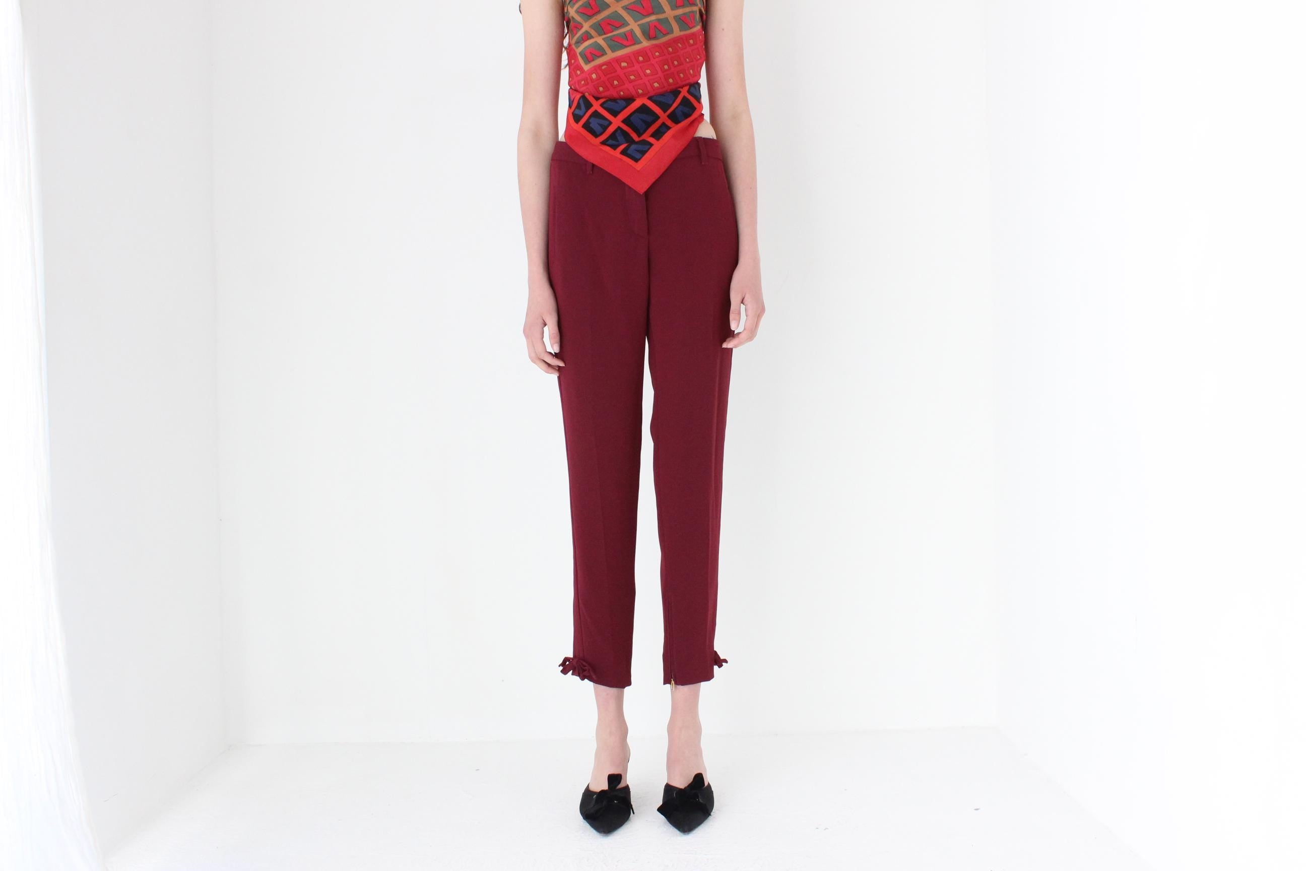 FRENCH COLLECTION 2010s Miu Miu Mulberry Trousers w/ Ankle Bows