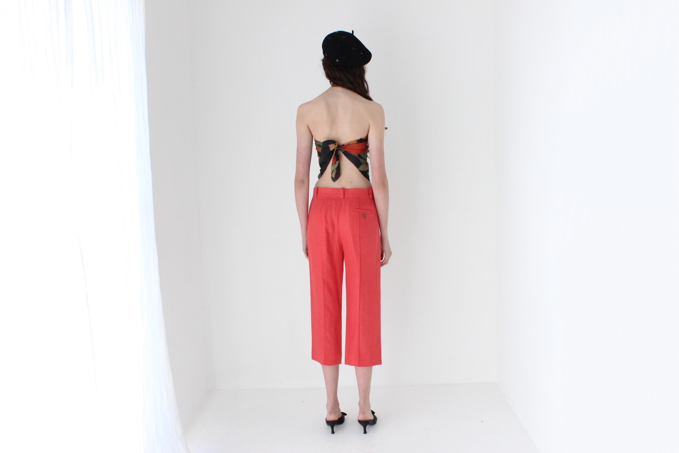 FRENCH COLLECTION 80s Sonia Rykiel Coral Linen Cropped Trousers