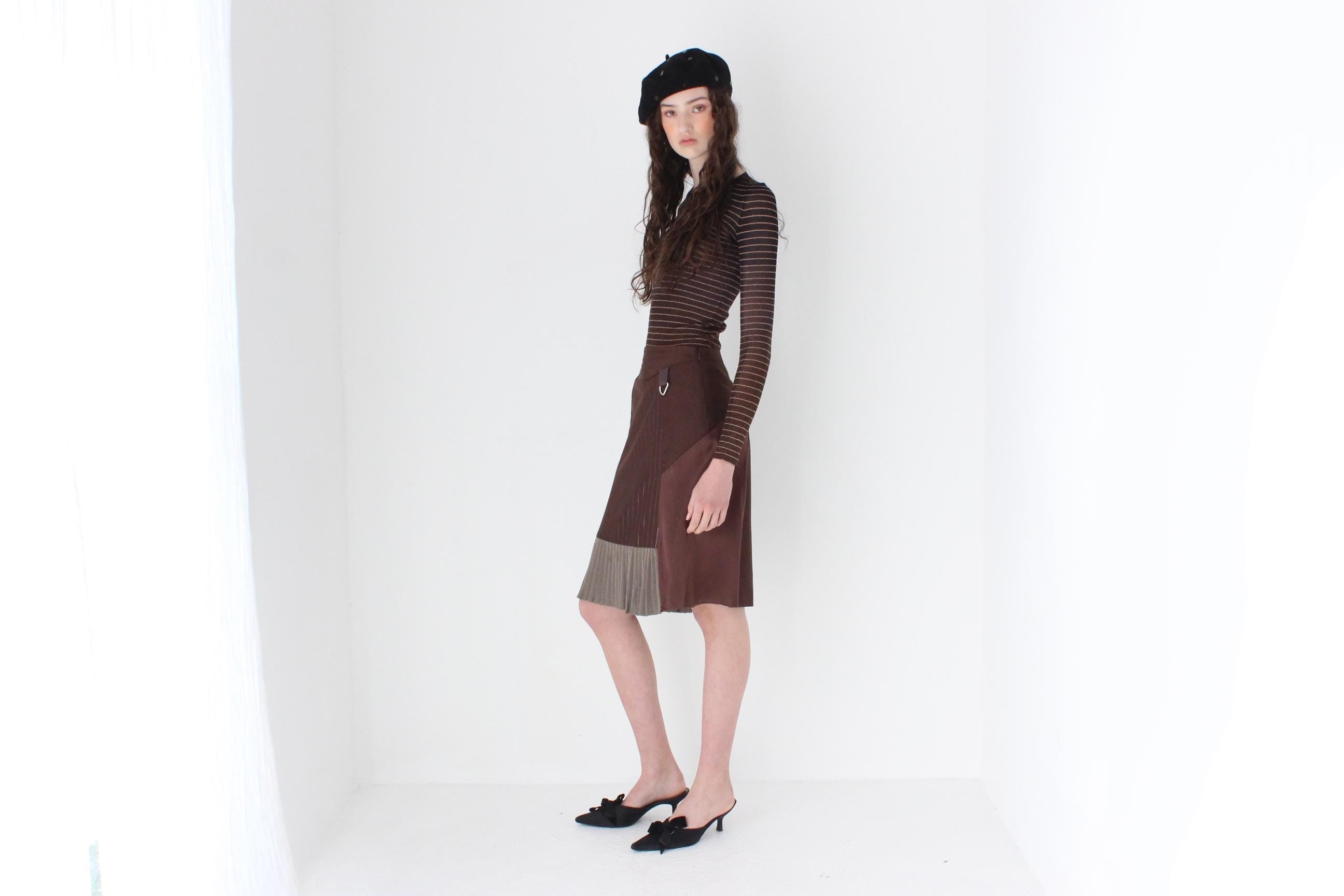 FRENCH COLLECTION 90s Christian Lacroix Chocolate 'Mixed Media' Kilt Skirt