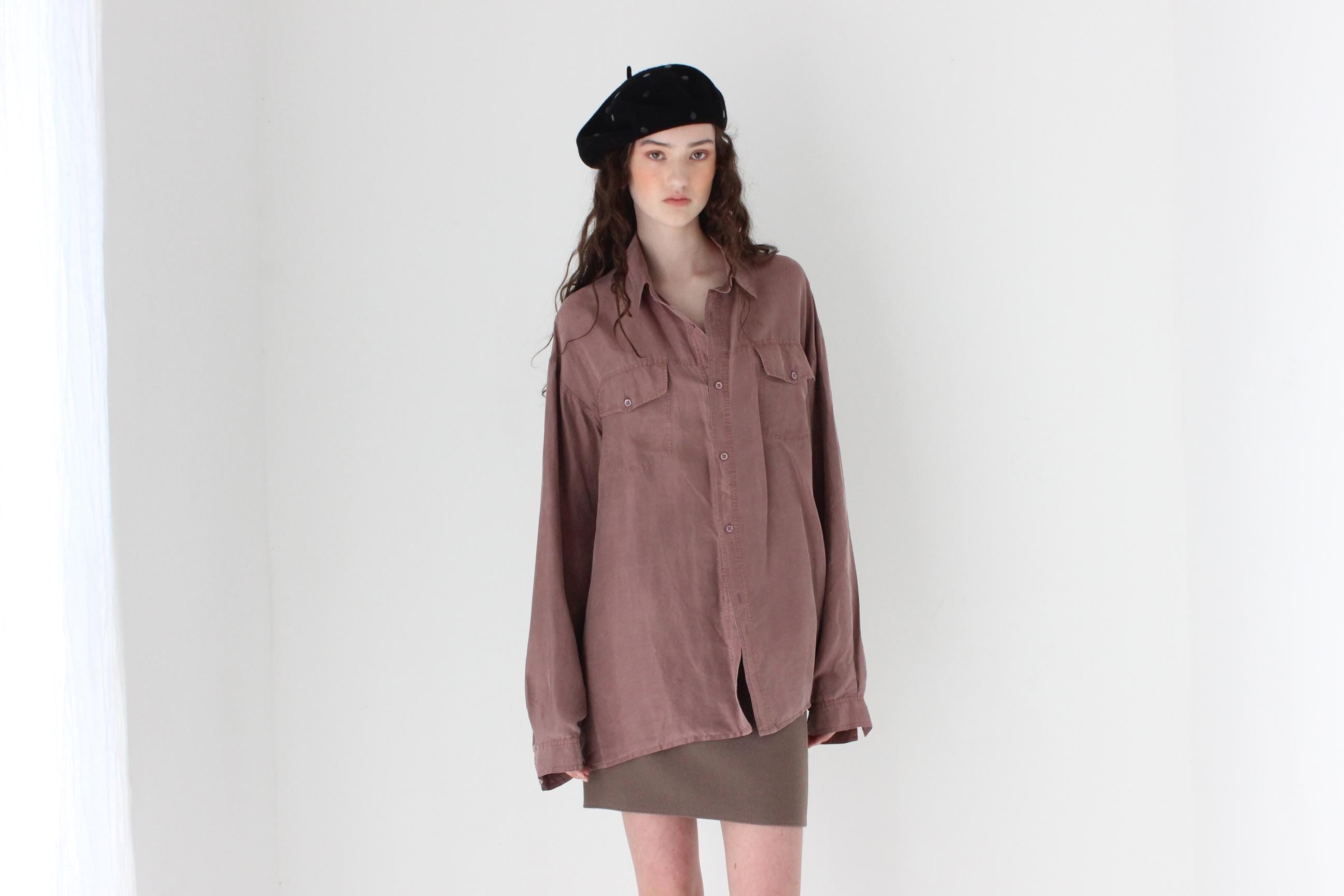FRENCH COLLECTION 80s Oversized Mauve Silk Shirt
