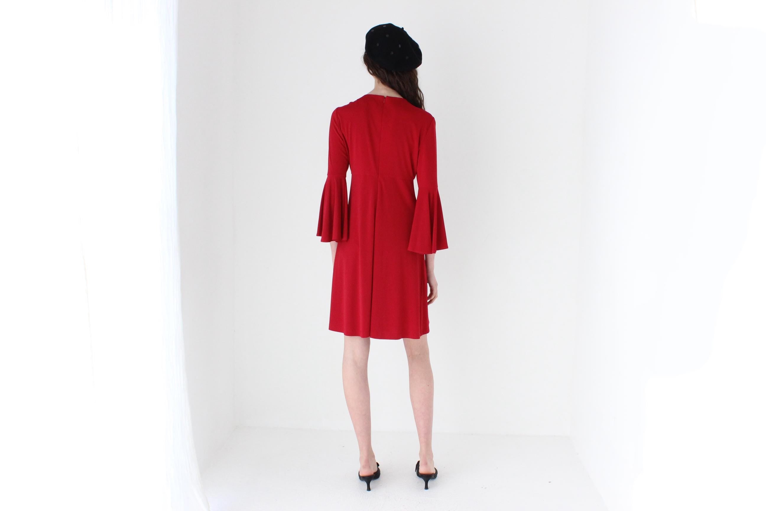 FRENCH COLLECTION 80s Vicky Tiel Tie Front Flare Sleeve Dress