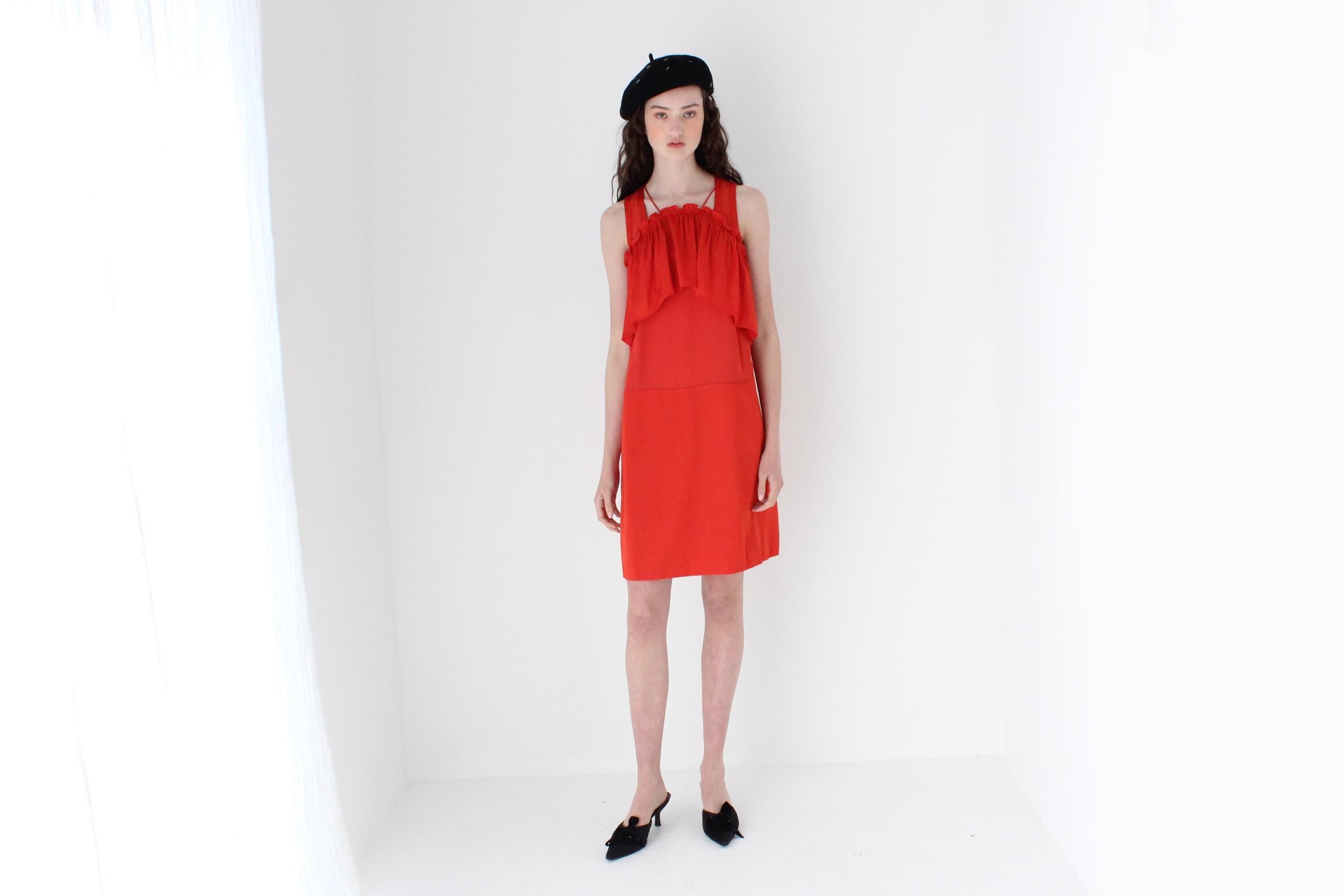 FRENCH COLLECTION 2000s Sonia Rykiel Layered Coral Ruffle Dress
