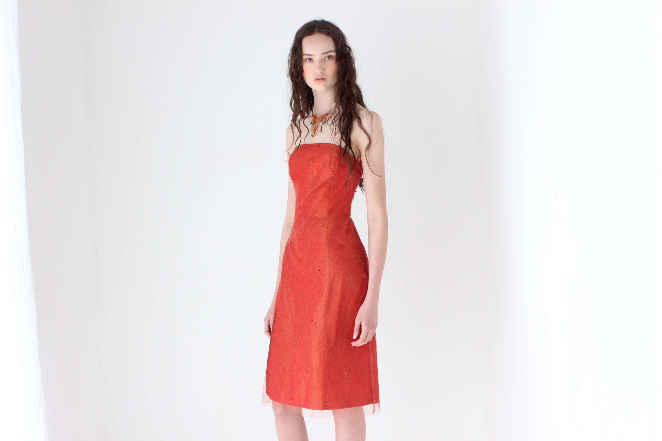 FRENCH COLLECTION 90s Tulle Mesh & Taffeta Strapless Carrie Cocktail Dress