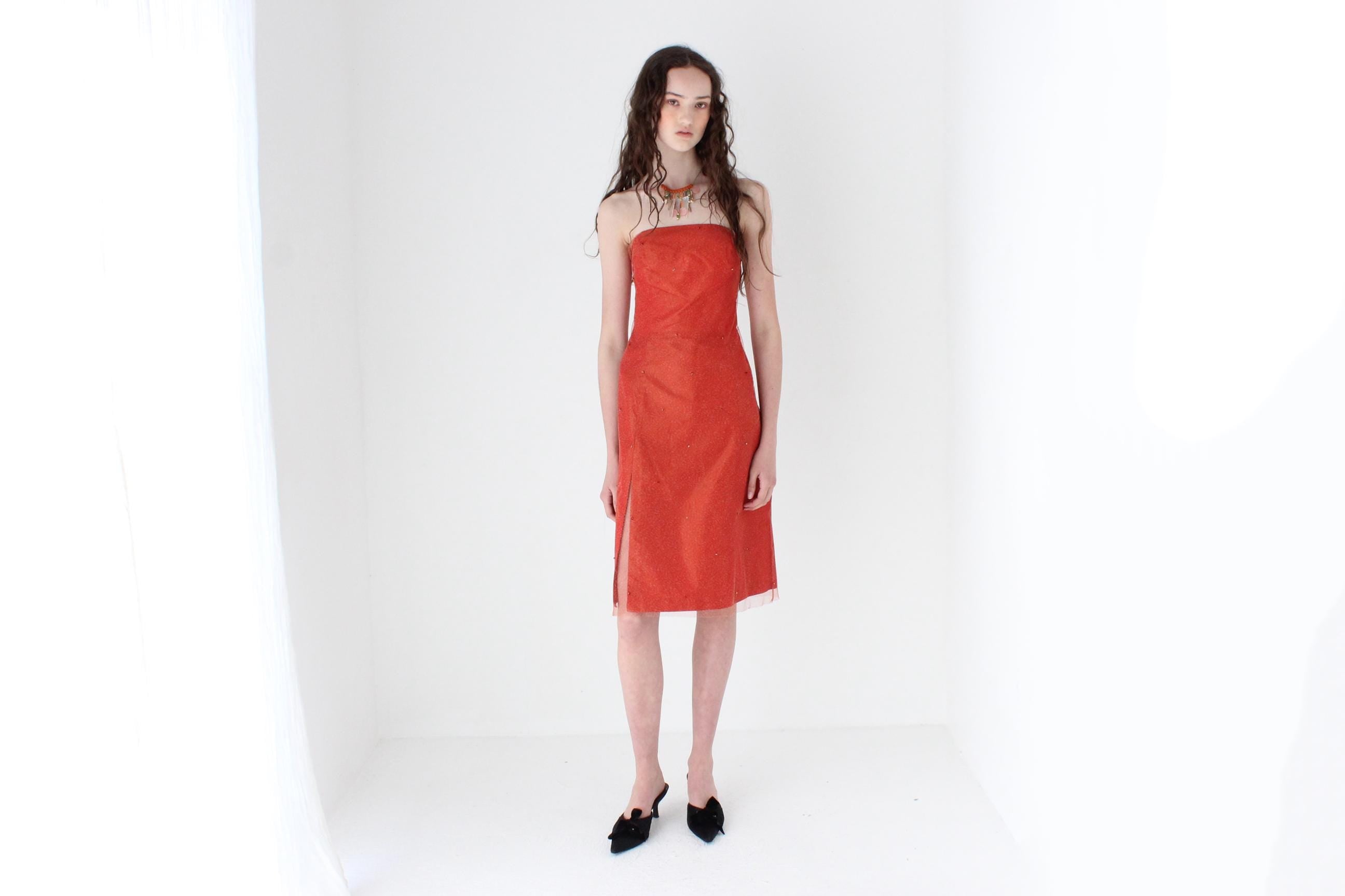 FRENCH COLLECTION 90s Tulle Mesh & Taffeta Strapless Carrie Cocktail Dress