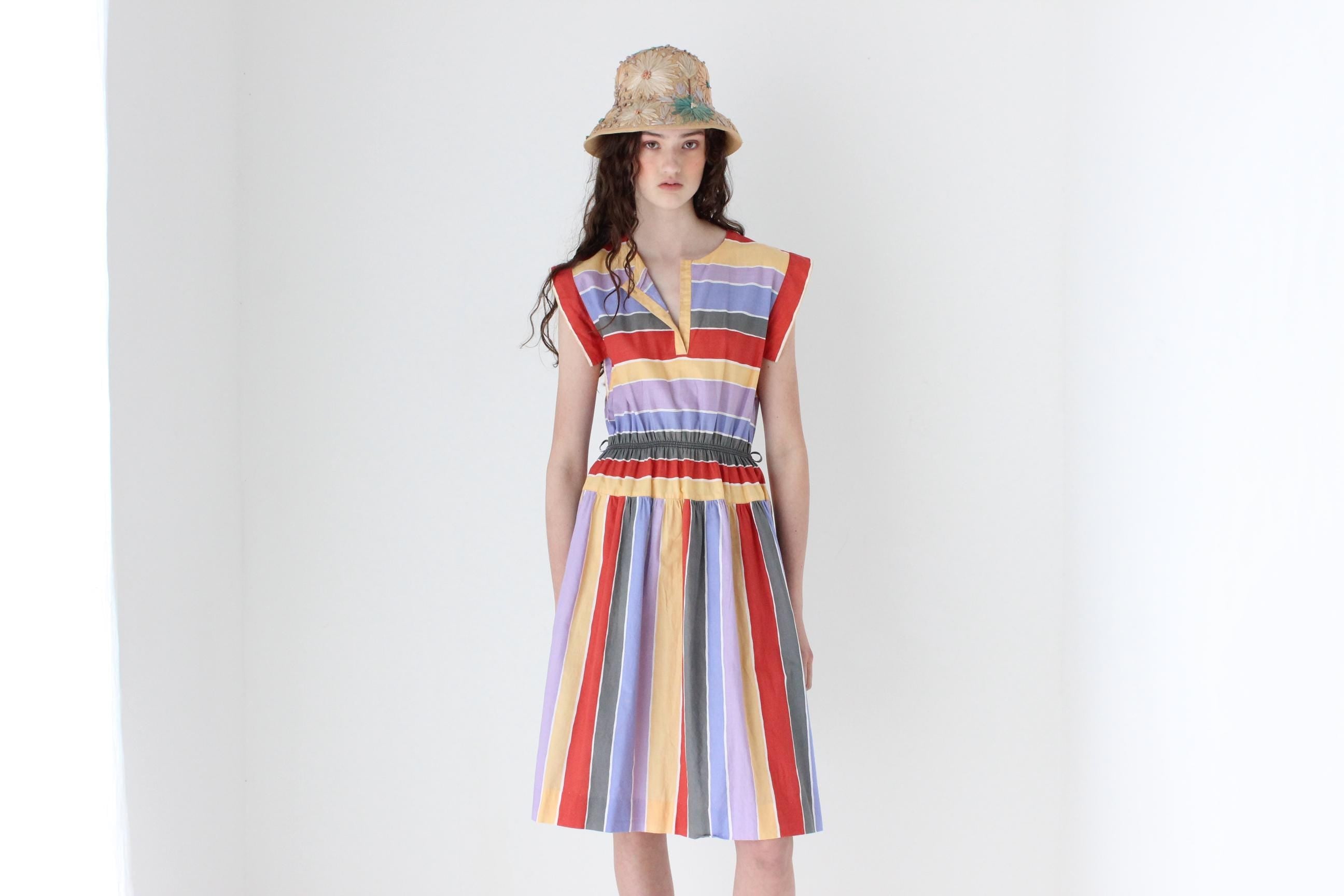 FRENCH COLLECTION 80s French Designer Rainbow Striped Sun Dress