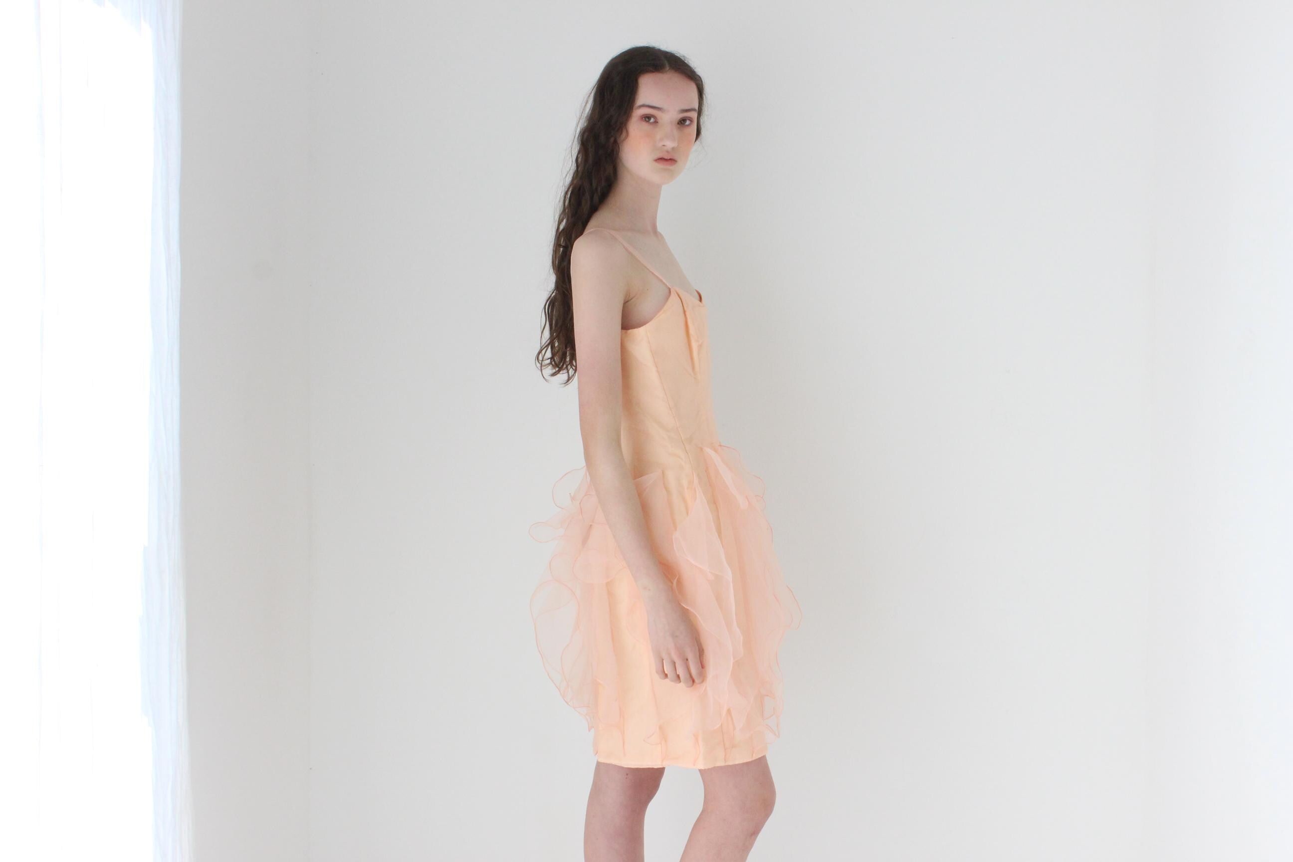 FRENCH COLLECTION 80s Pastel Organza Drop Waist Jellyfish Ruffle Dress