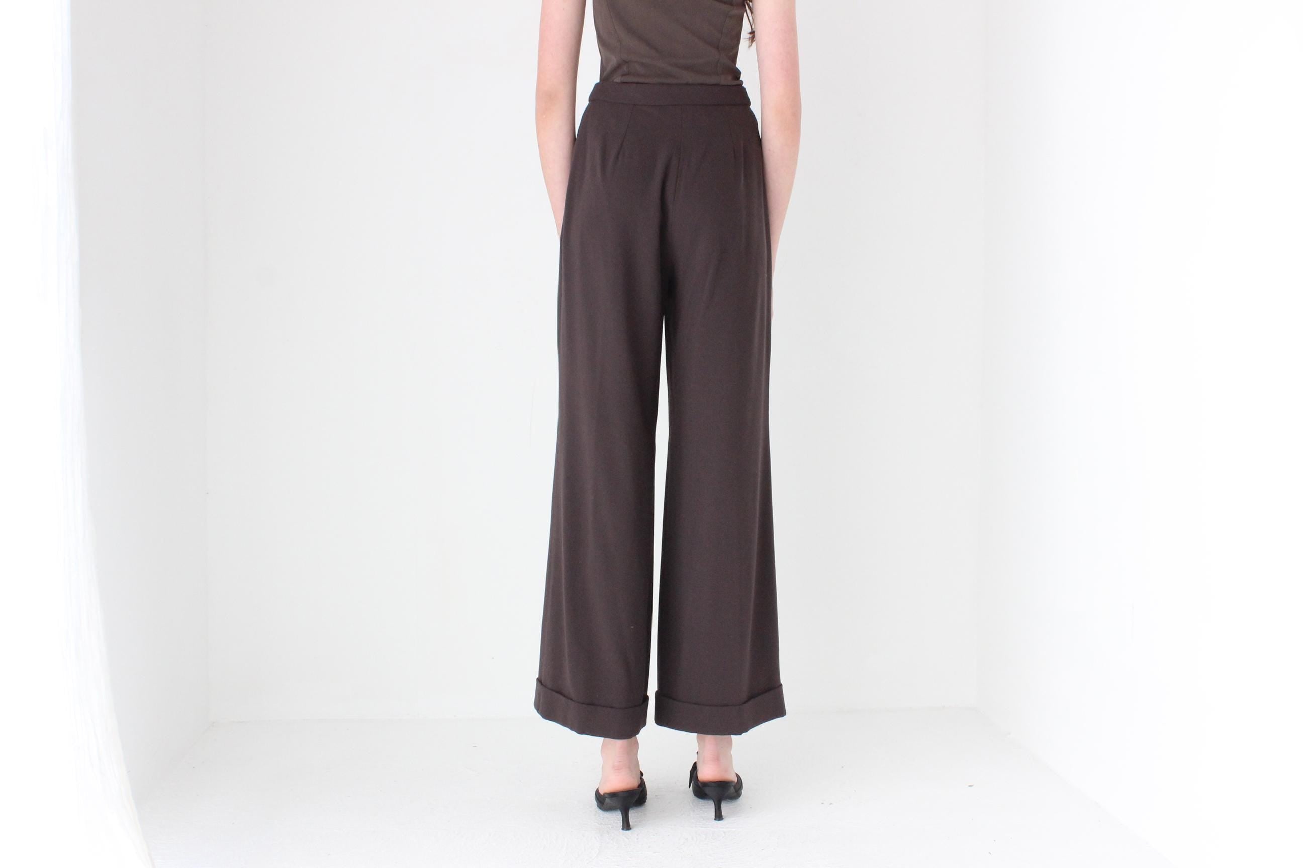 FRENCH COLLECTION 90s Christian Lacroix Pure Wool Chocolate Wide Leg Trousers