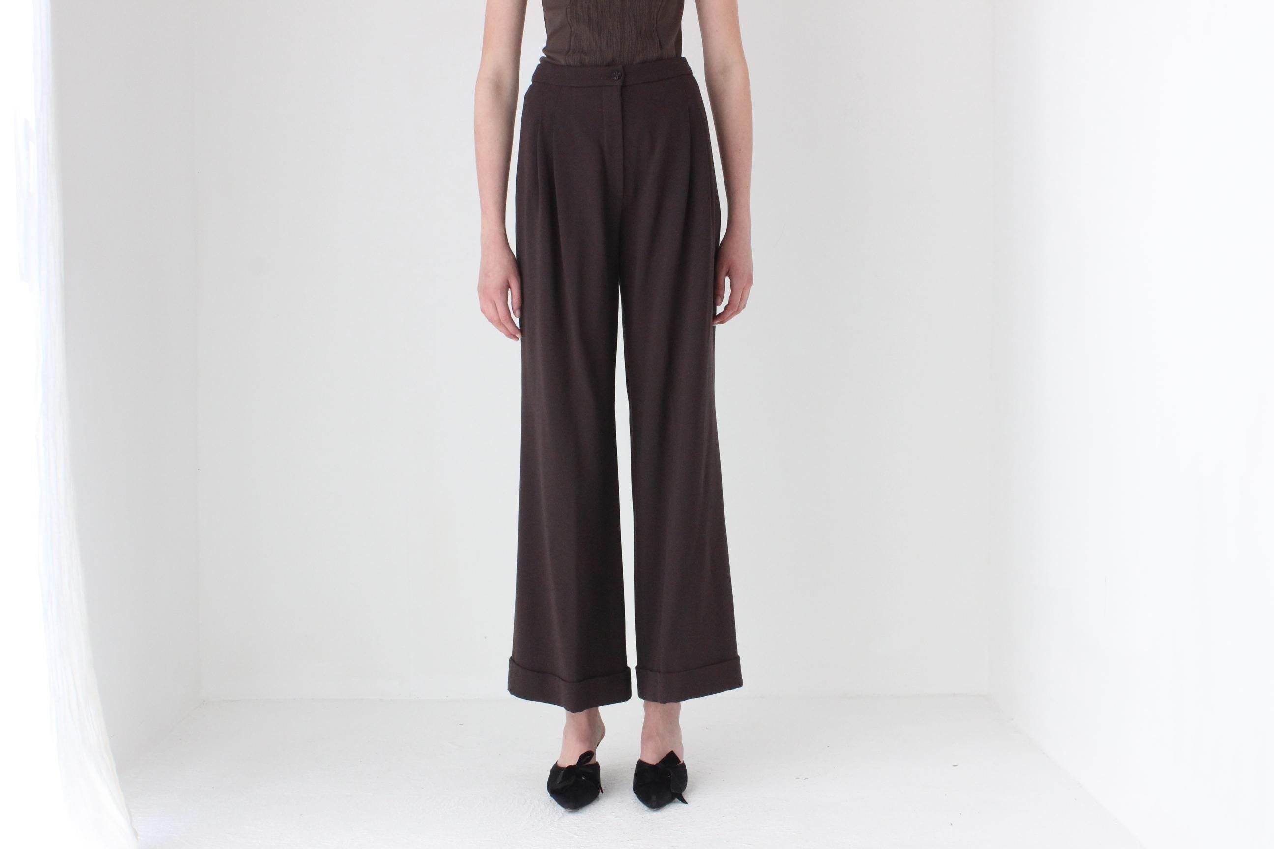 FRENCH COLLECTION 90s Christian Lacroix Pure Wool Chocolate Wide Leg Trousers