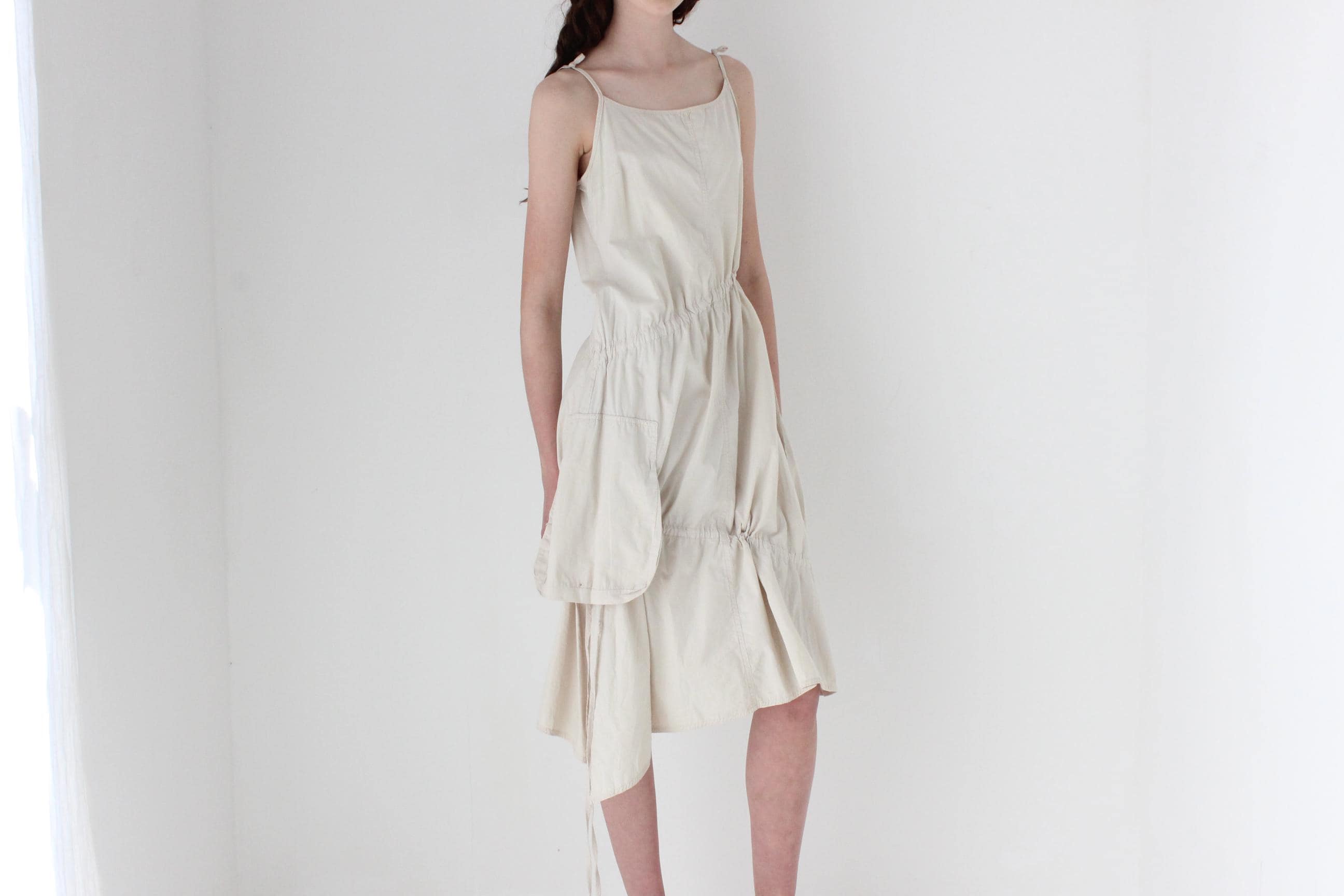 FRENCH COLLECTION Y2K Utilitarian Cotton Cargo Pocket & Drawstring Dress