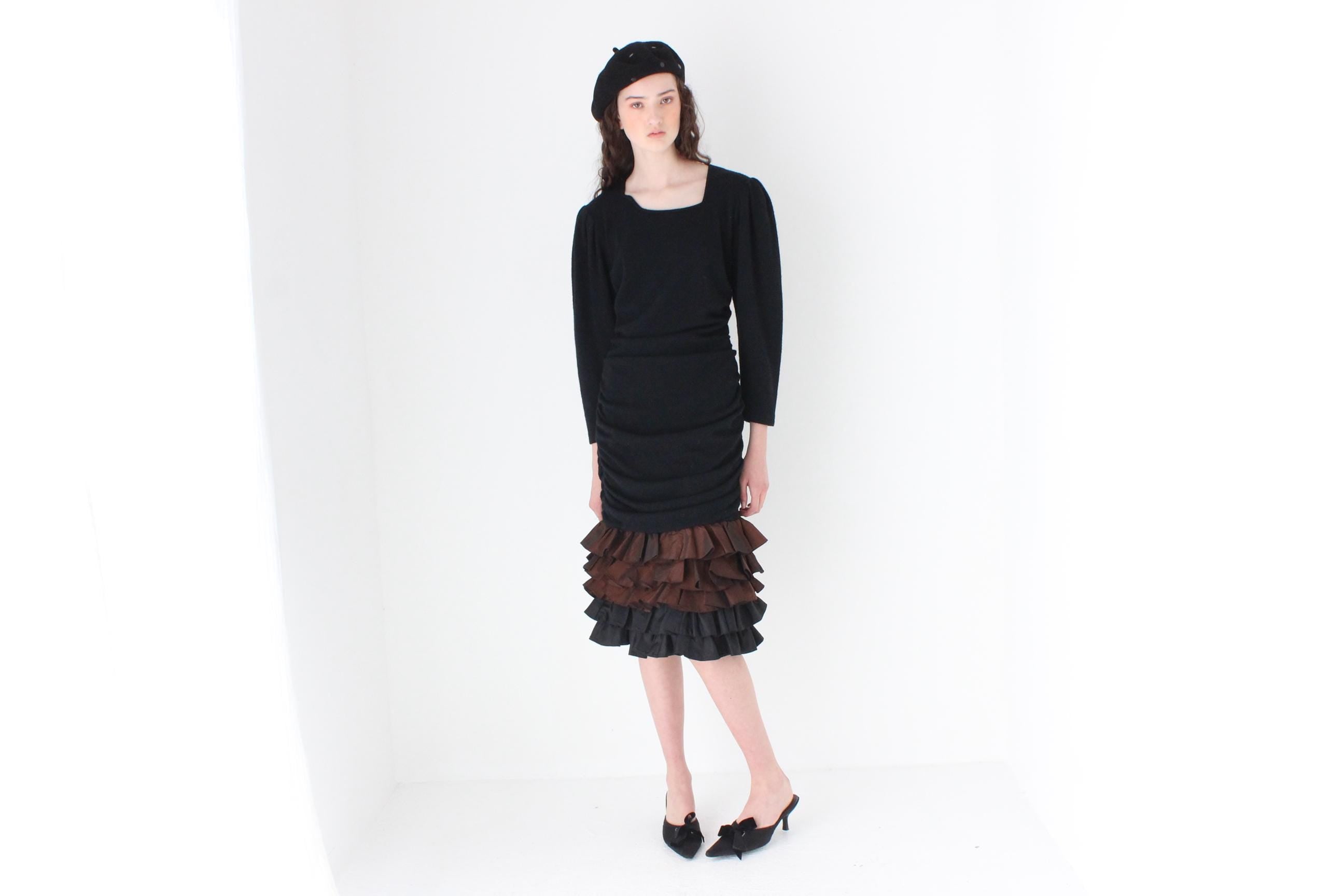 FRENCH COLLECTION 80s Italian Vintage Taffeta Ruffle Dress