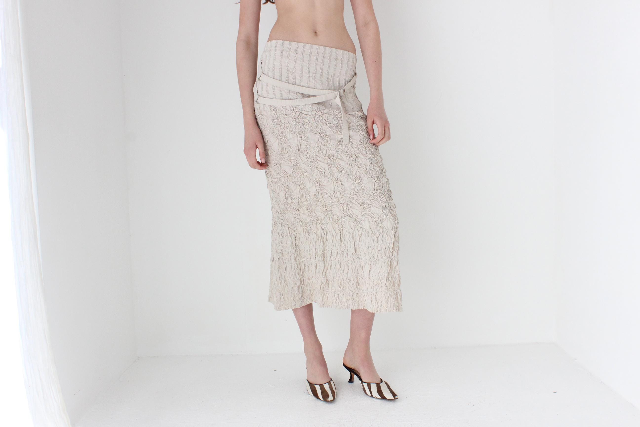 FRENCH COLLECTION Y2K Smocked Textured 3D Strapless Dress or Skirt