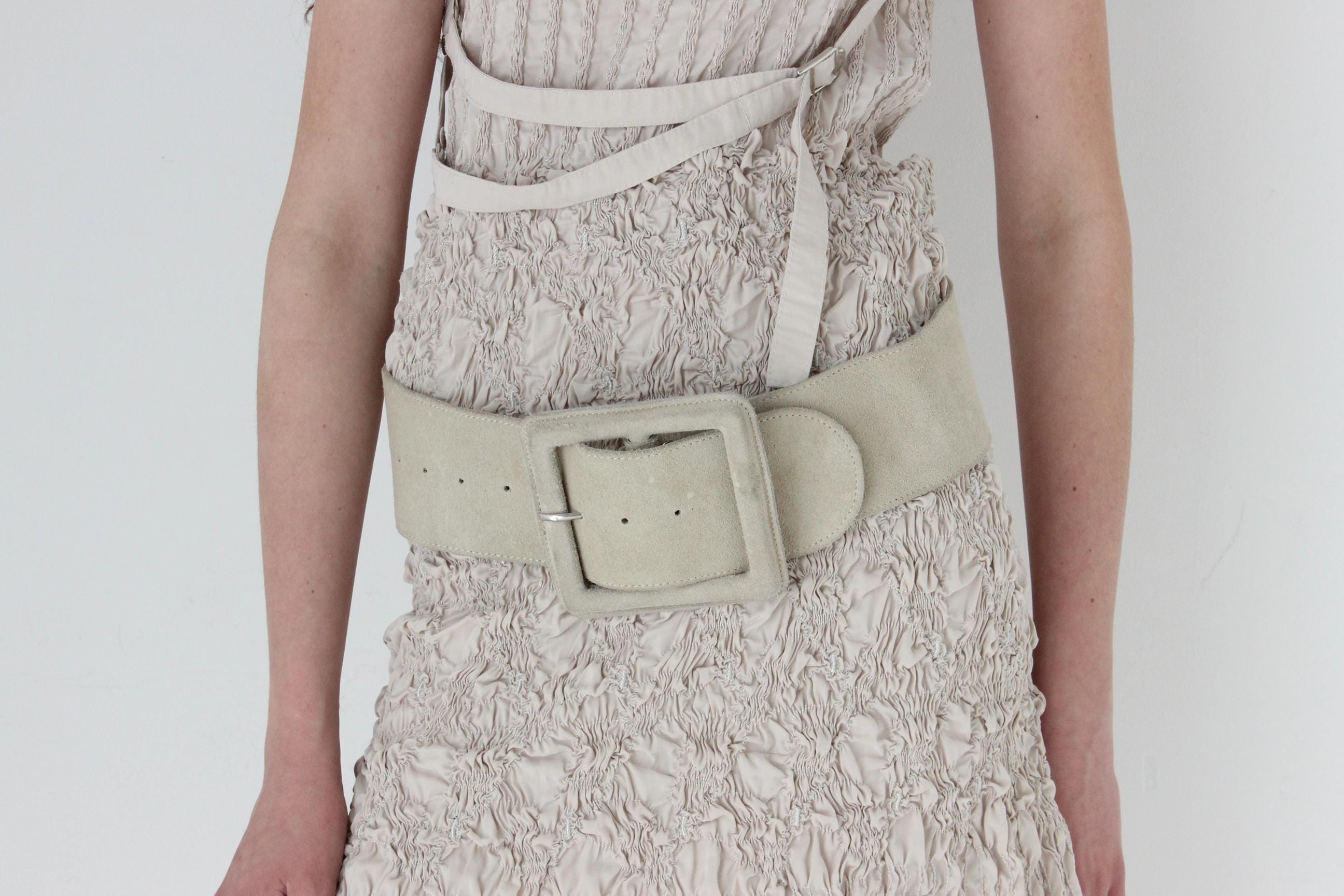 FRENCH COLLECTION 80s Beige Suede Belt w/ Oversized Buckle