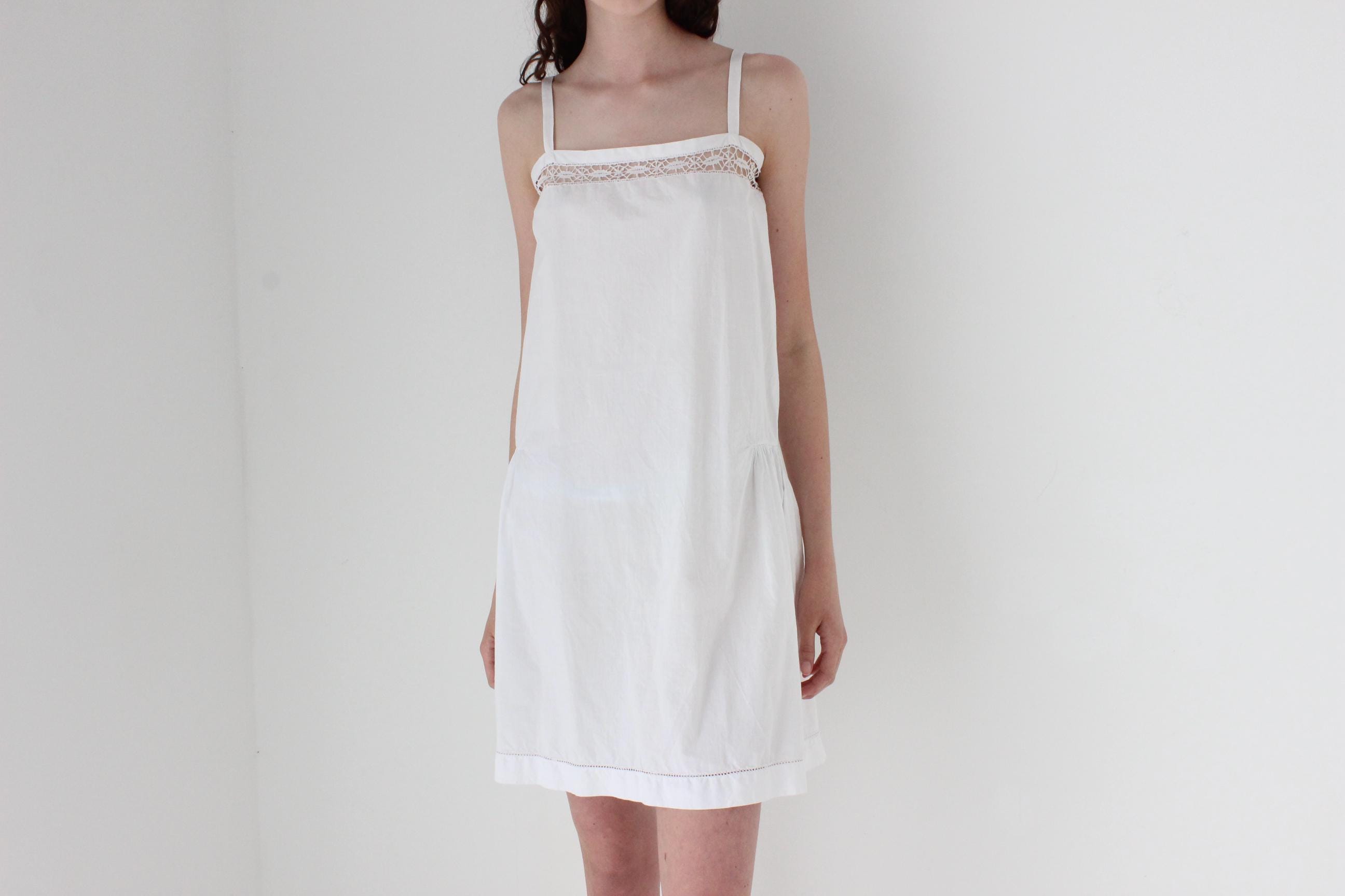 FRENCH COLLECTION Antique Provincial Cotton Dress w/ Handmade Crochet Lace