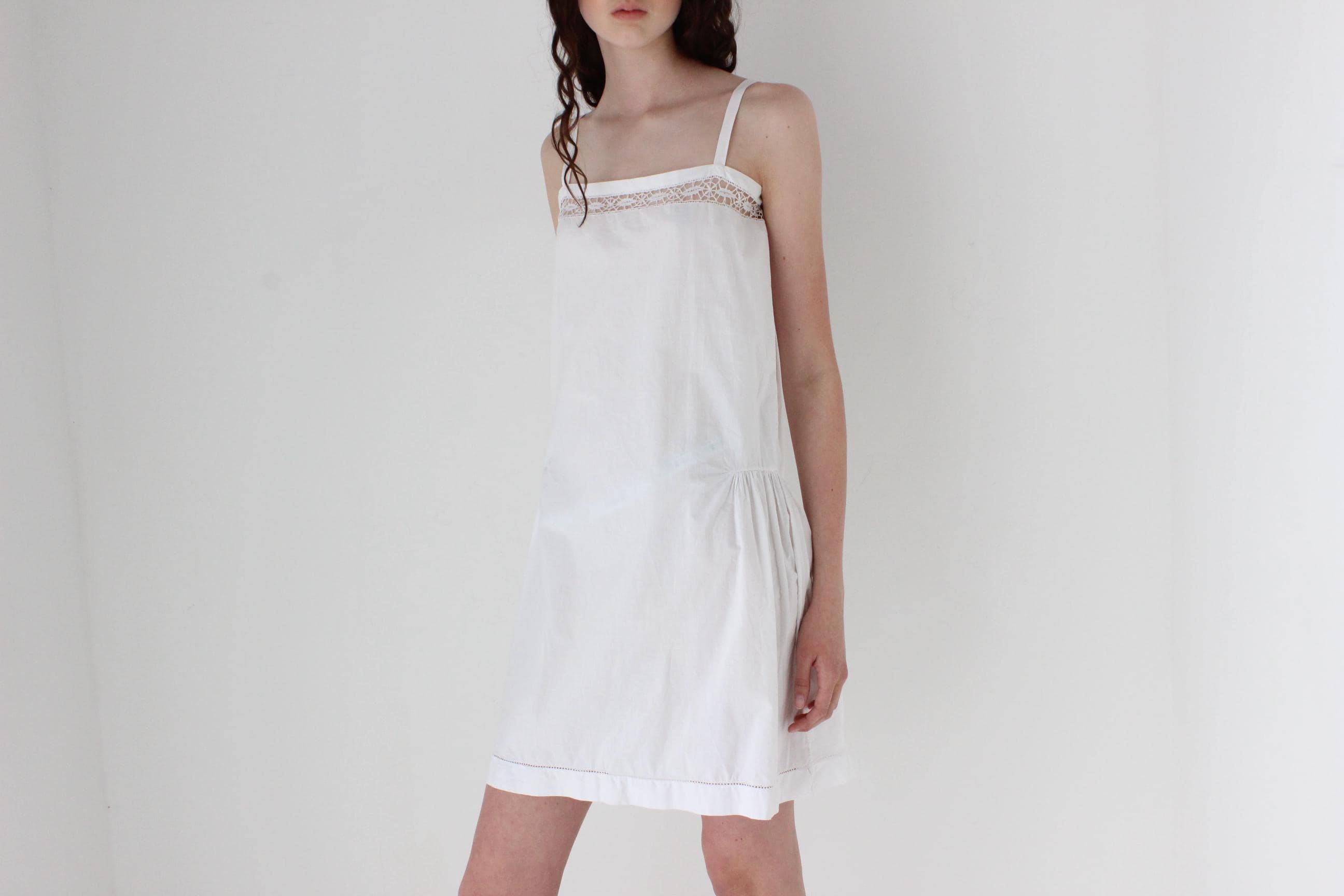 FRENCH COLLECTION Antique Provincial Cotton Dress w/ Handmade Crochet Lace