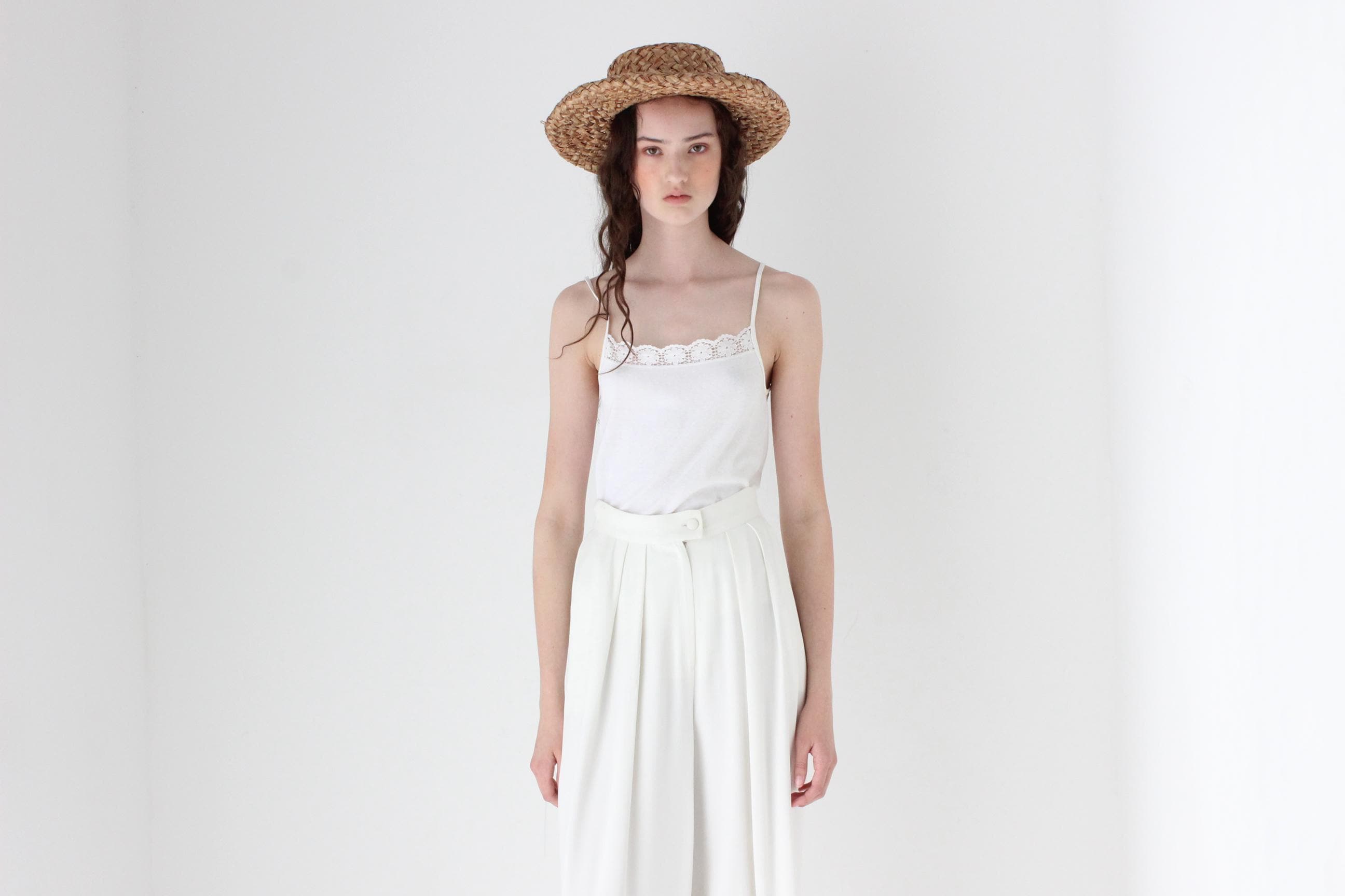 FRENCH COLLECTION 70s White Ribbed Cotton Tank w/ Lace Trim