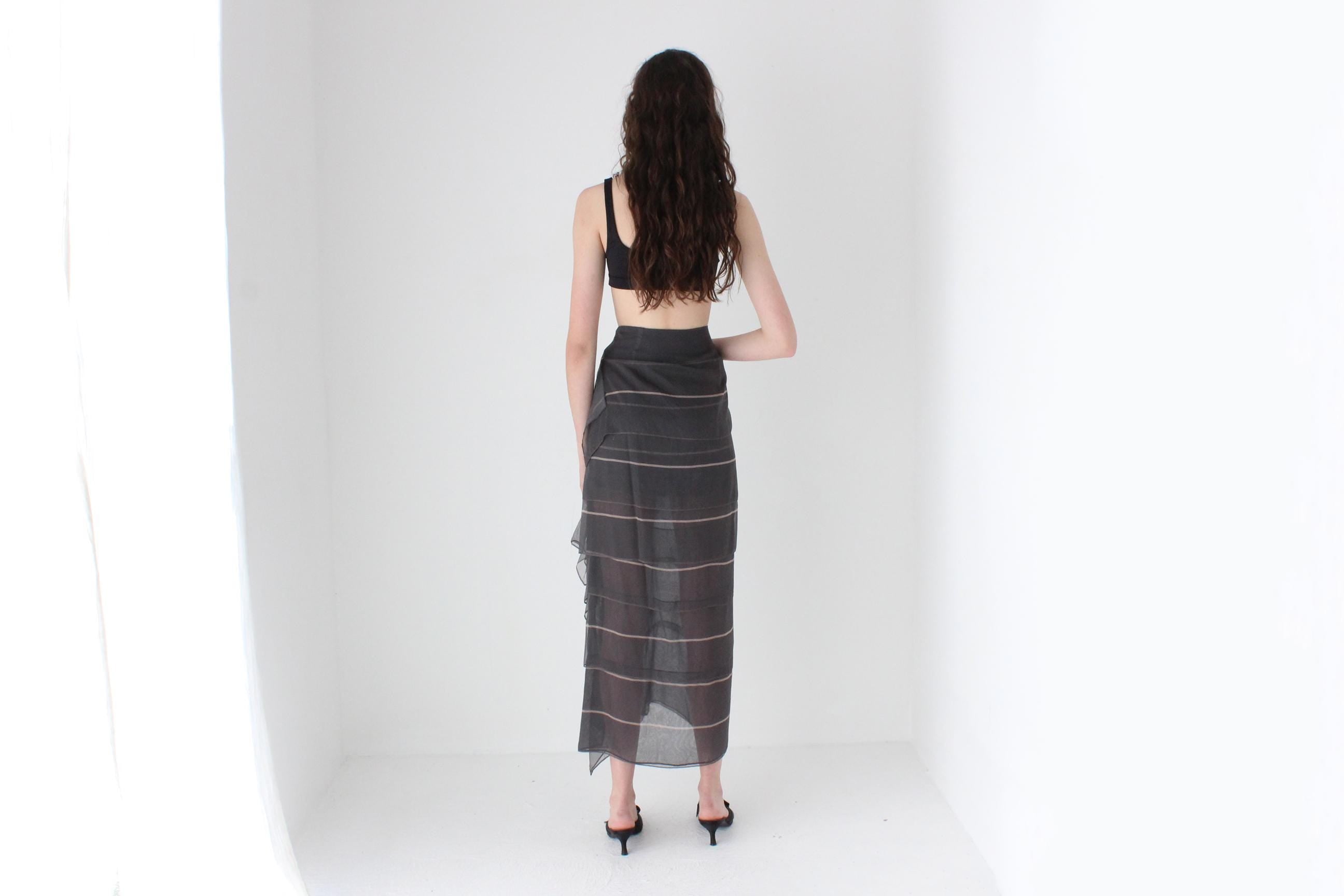 FRENCH COLLECTION 2000s Luxury Designer Brunello Cucinelli Tiered Silk Maxi Skirt w/ Asymmetric Ruffle