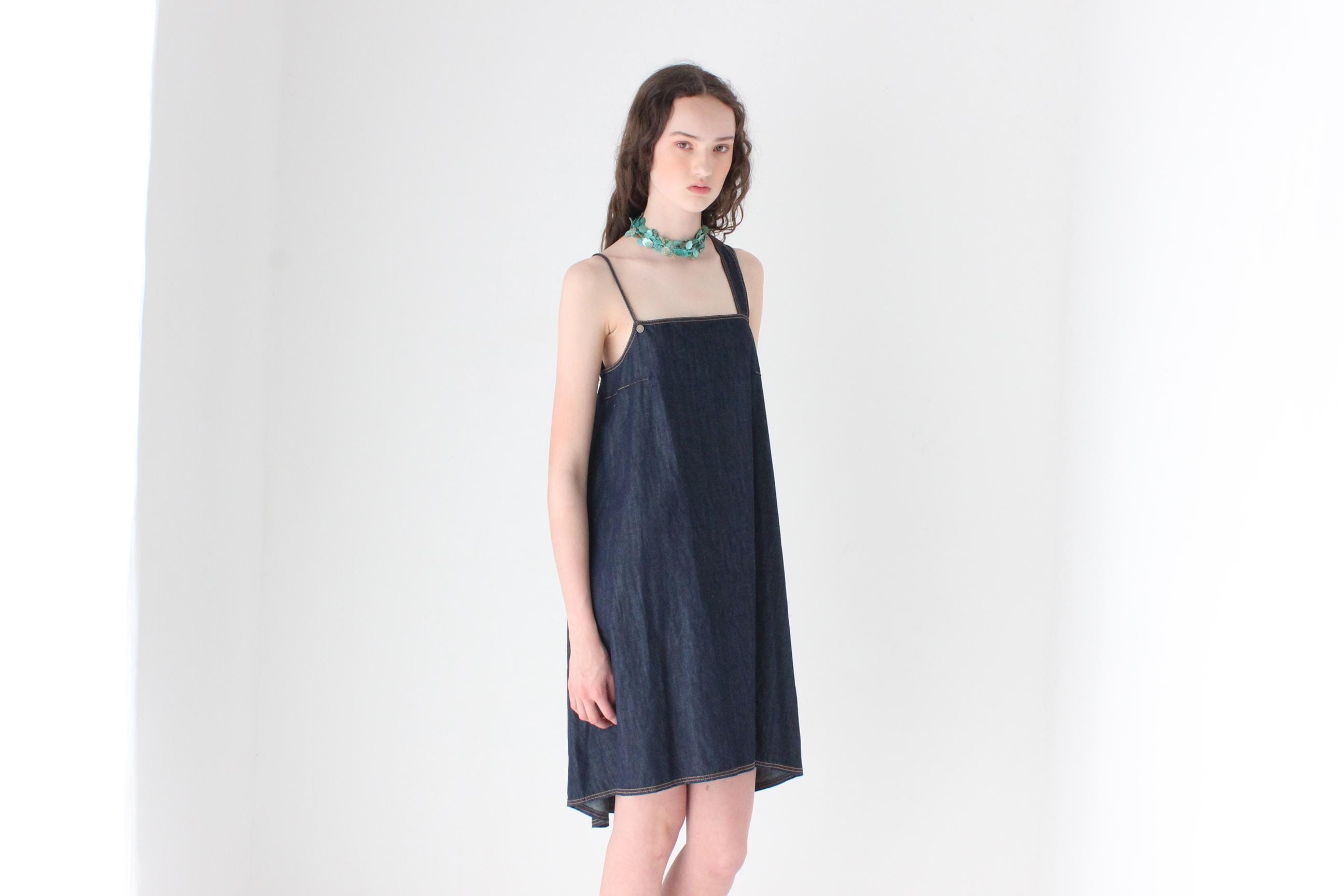 FRENCH COLLECTION Y2K Cop Copine Dark Denim Techwear Trapeze Dress