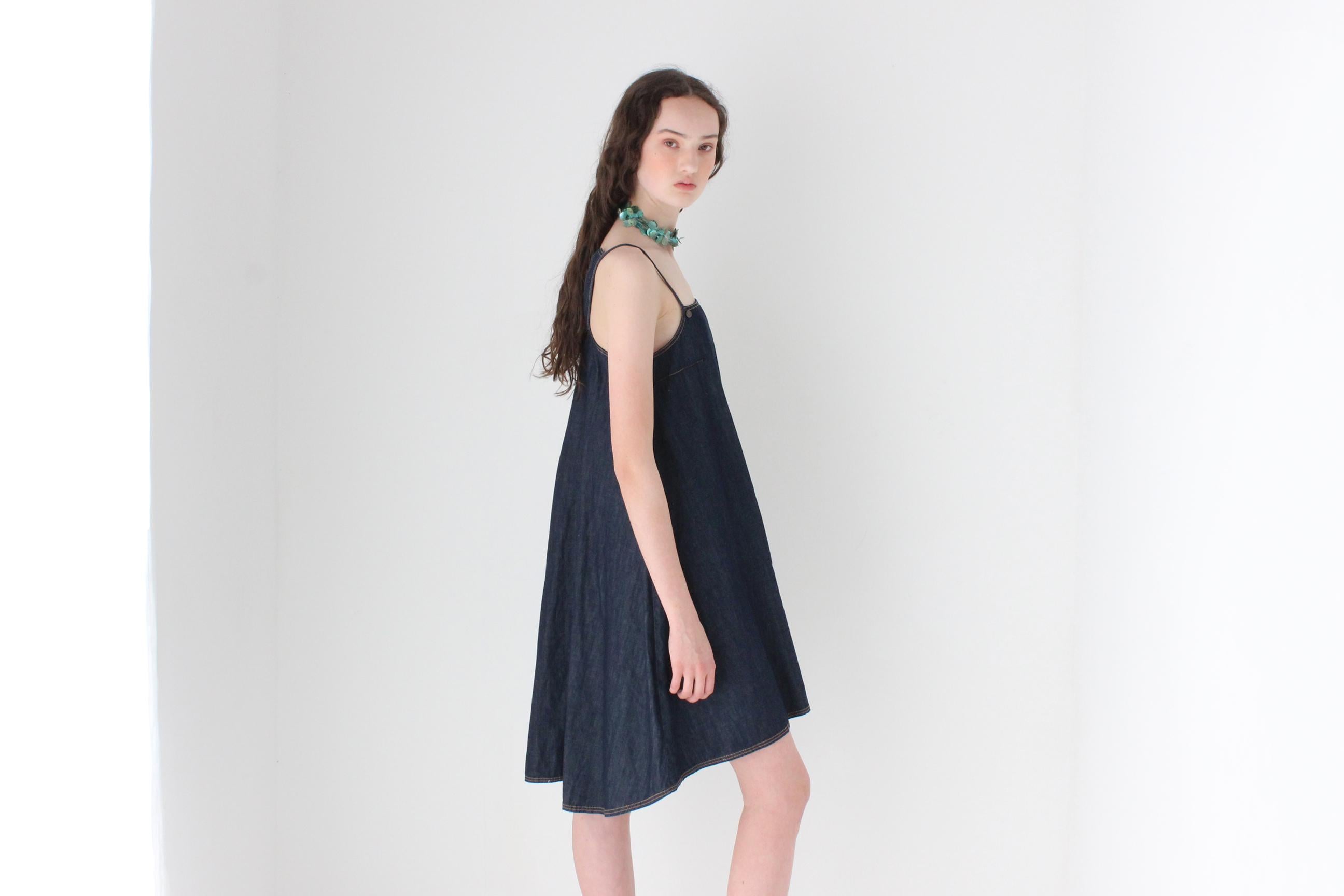 FRENCH COLLECTION Y2K Cop Copine Dark Denim Techwear Trapeze Dress