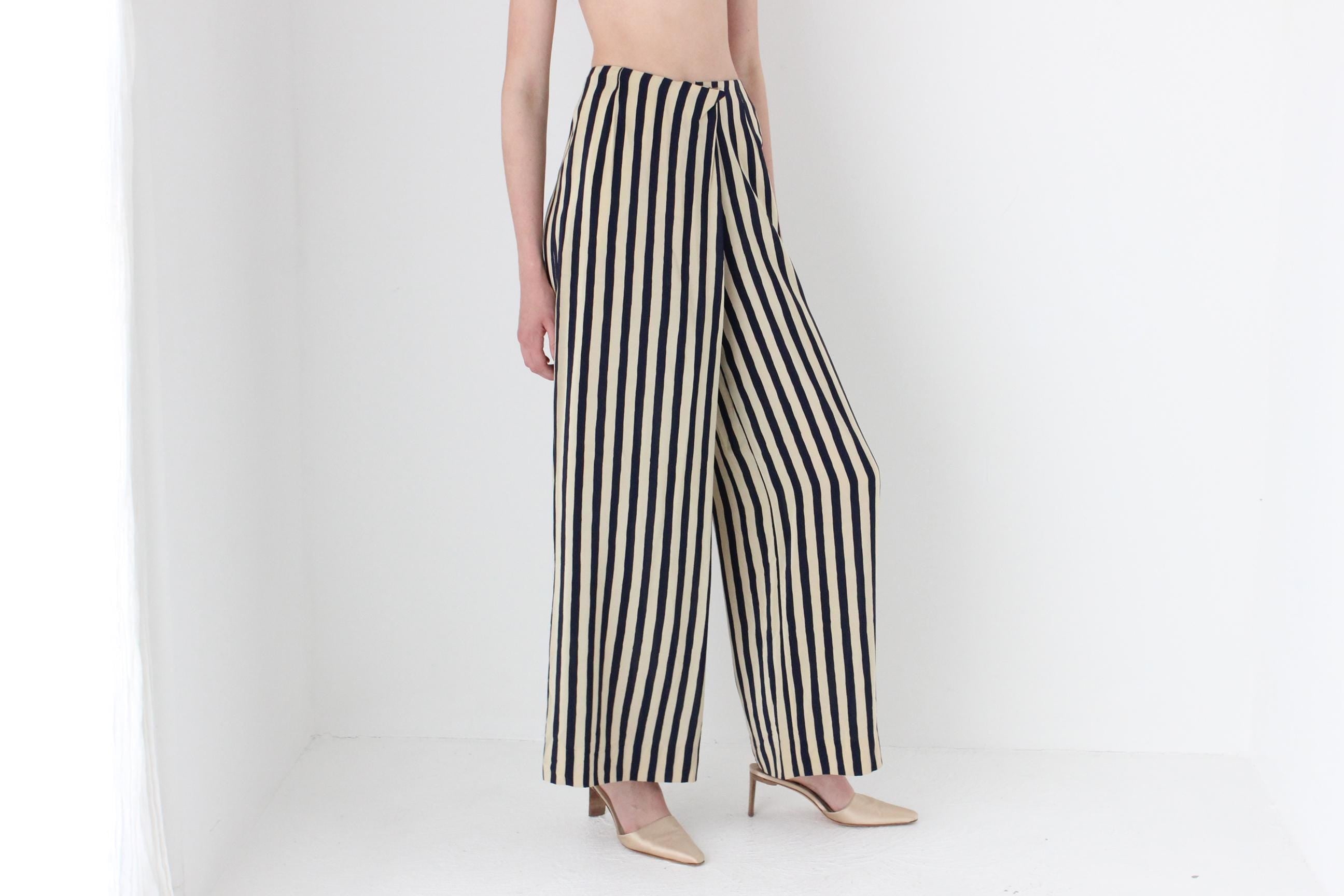 FRENCH COLLECTION 90s Emporio Armani Striped Silk Wide Leg Pants