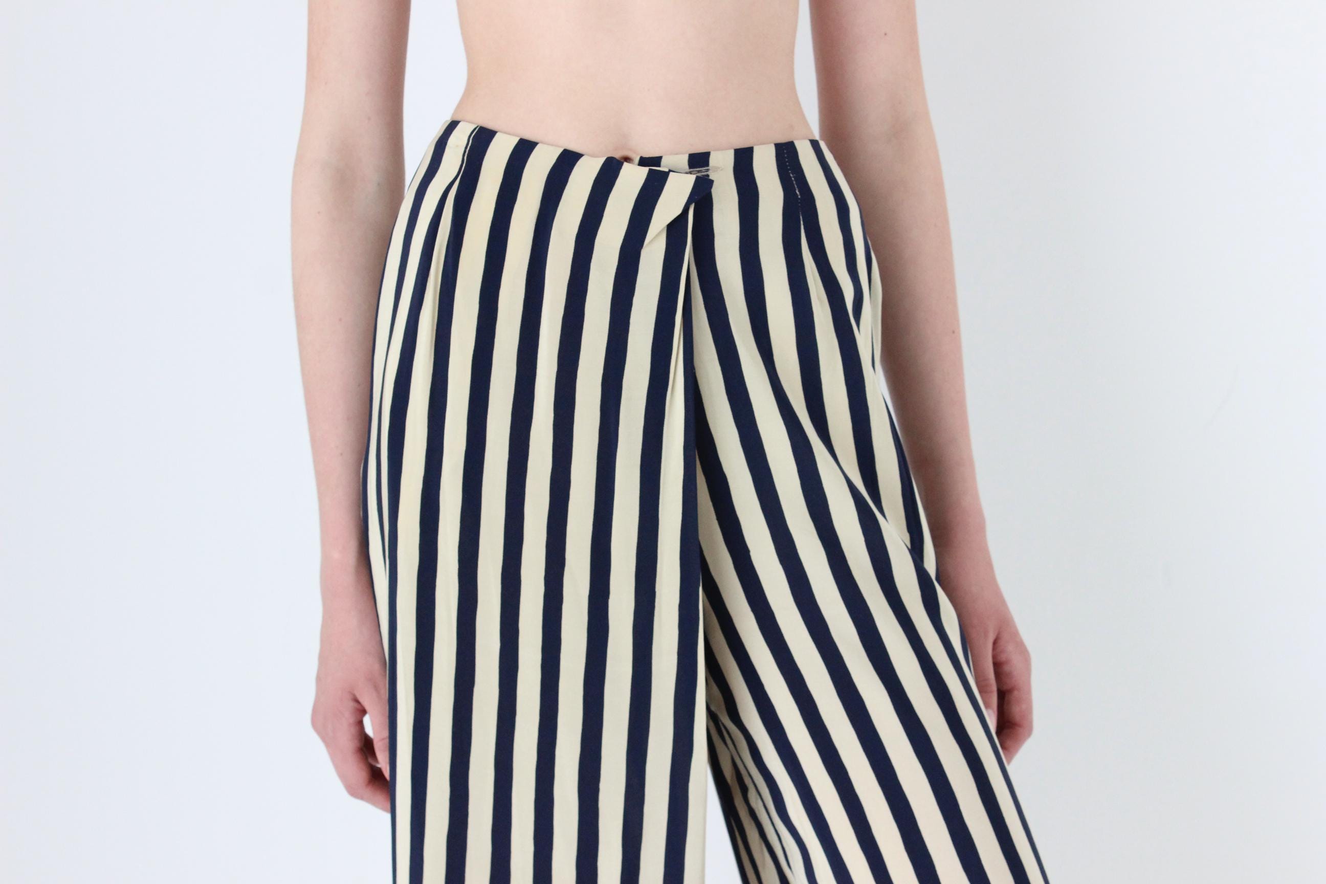FRENCH COLLECTION 90s Emporio Armani Striped Silk Wide Leg Pants