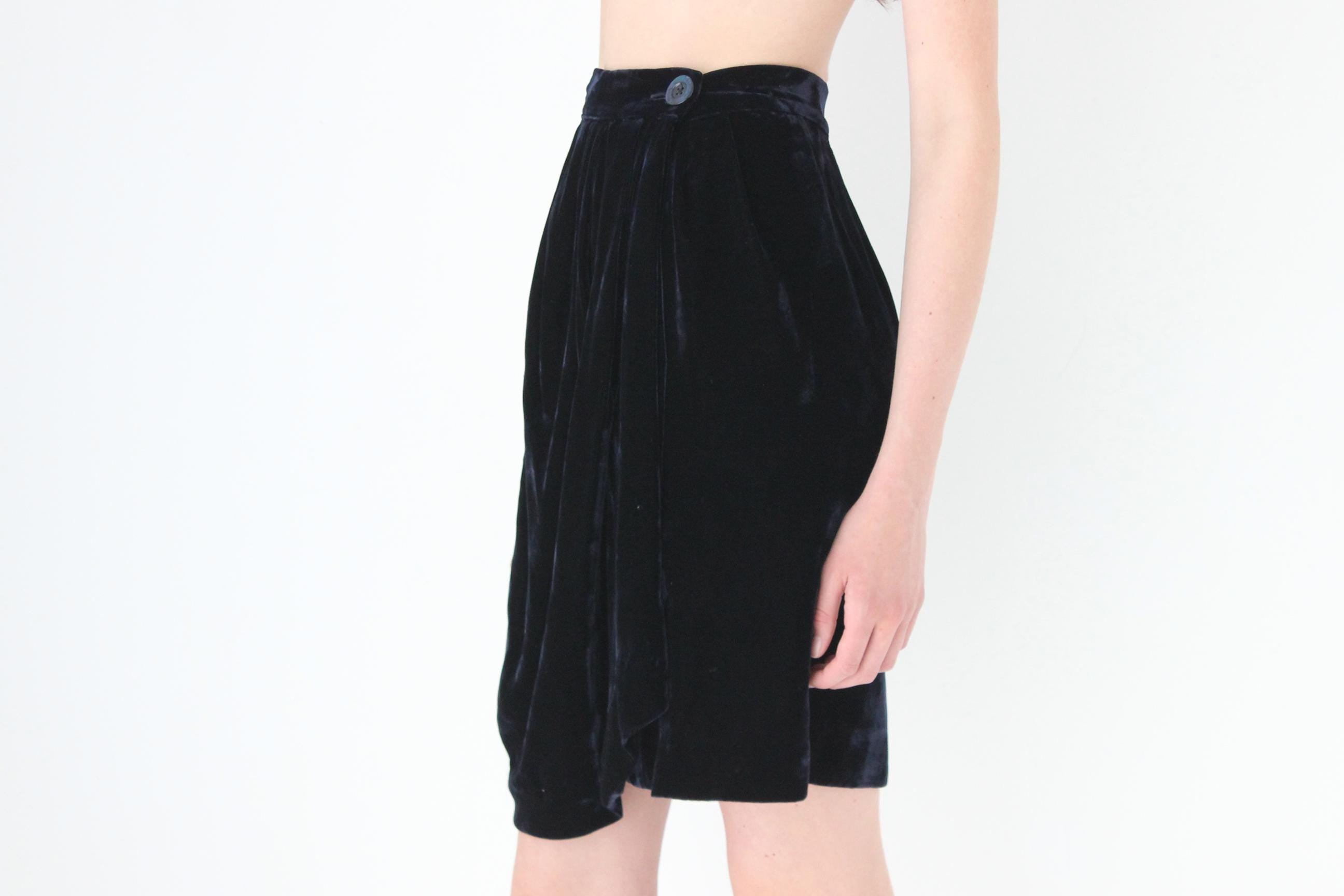 FRENCH COLLECTION 90s Romeo Gigli Draped Silk Velvet Skirt