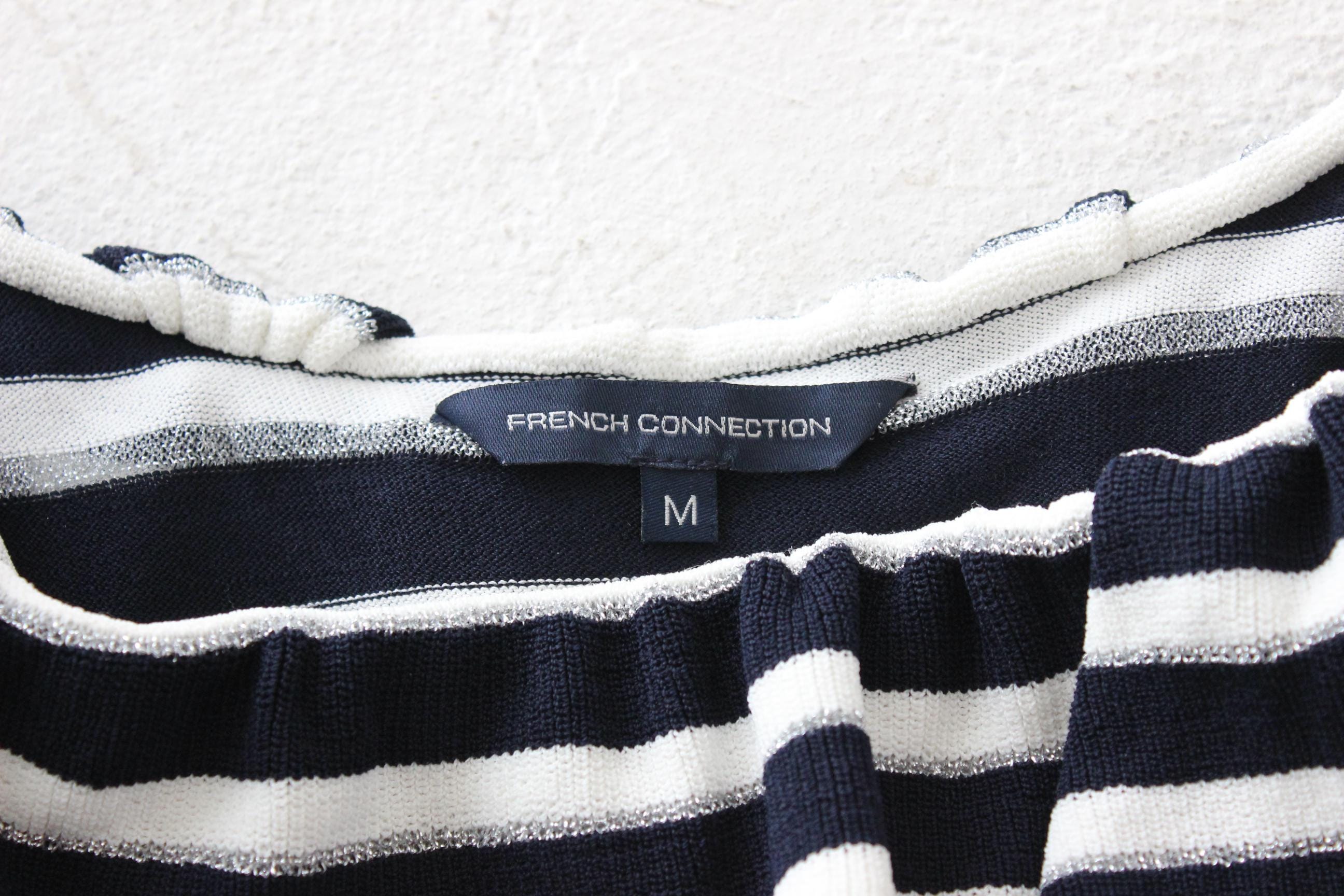 FRENCH COLLECTION Y2K Striped Knit Off Shoulder Top