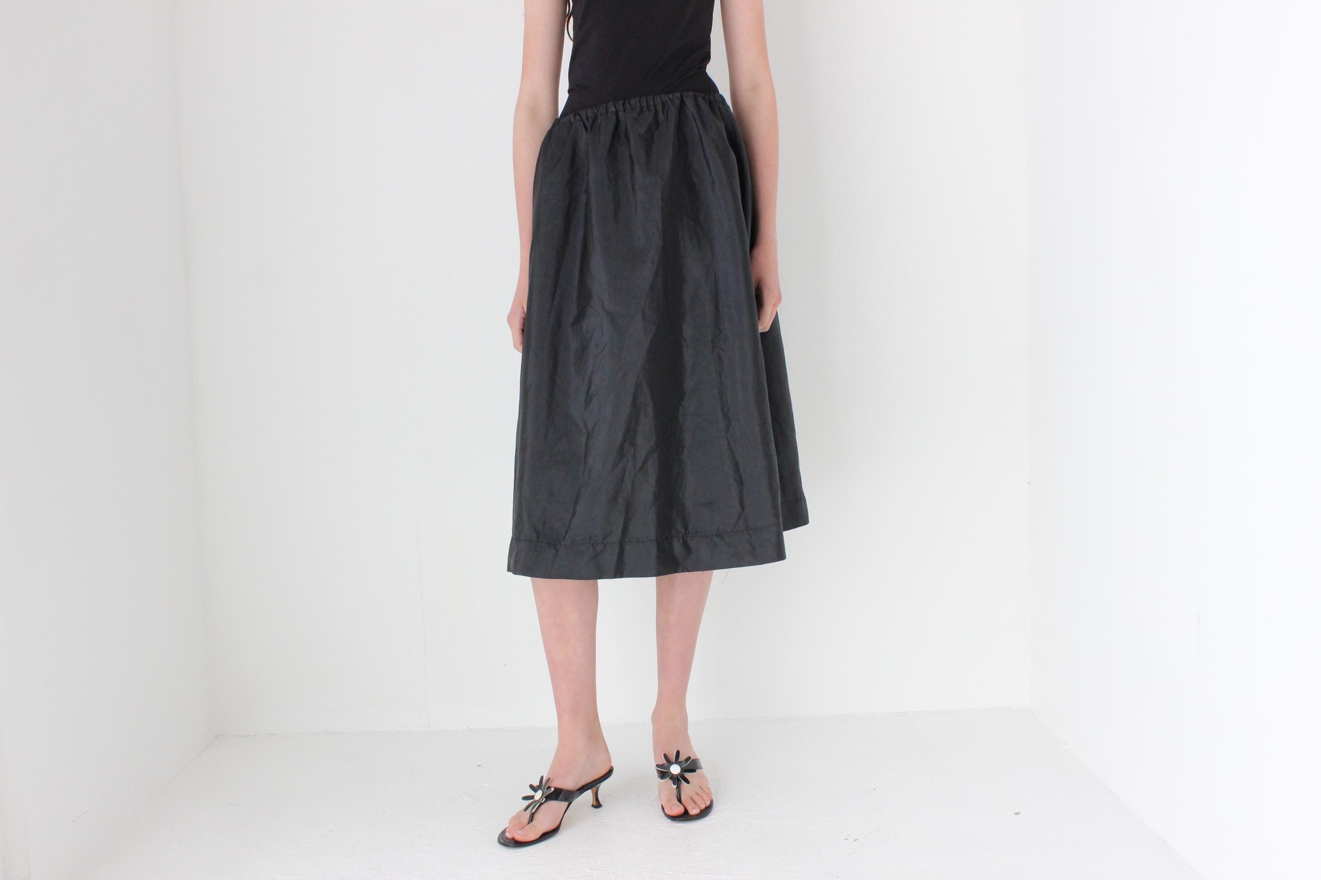 FRENCH COLLECTION 80s Taffeta Stretch Waist Midi Skirt