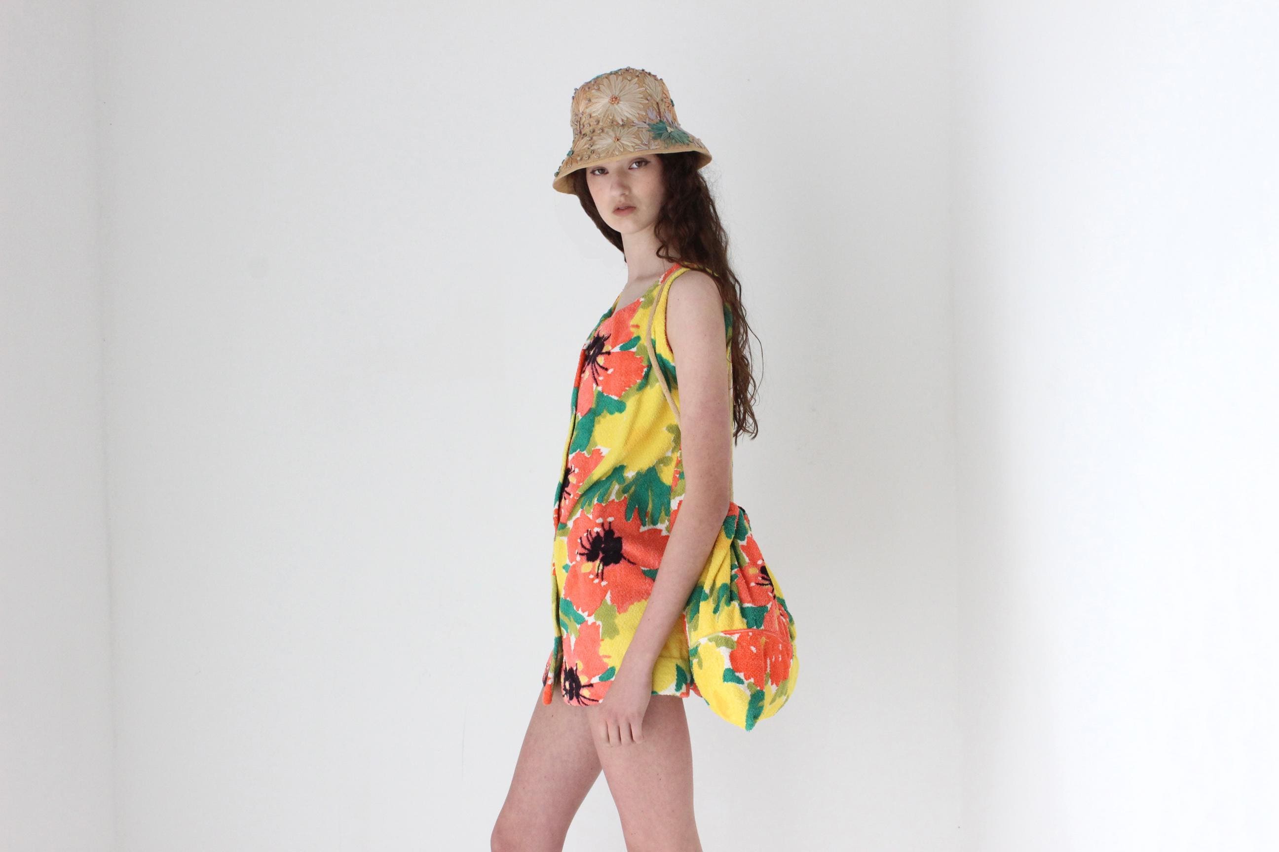 FRENCH COLLECTION 70s Rainbow Floral Towelling Beach Set