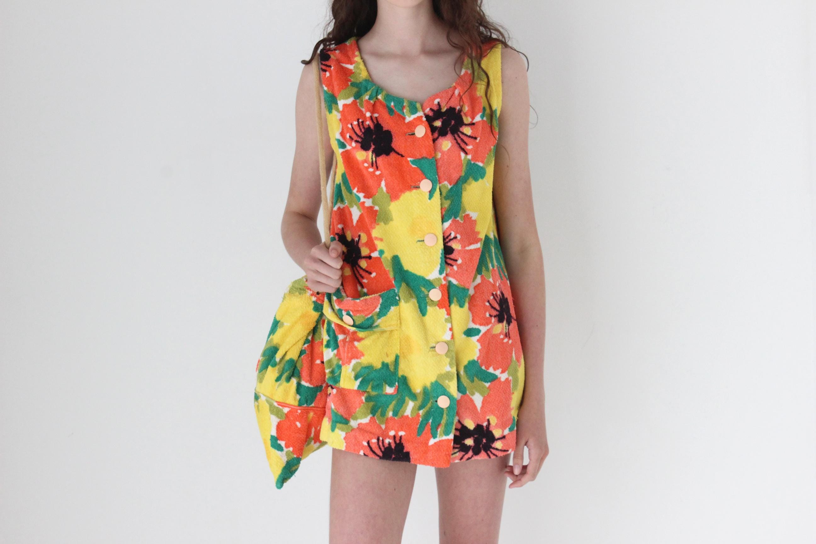 FRENCH COLLECTION 70s Rainbow Floral Towelling Beach Set