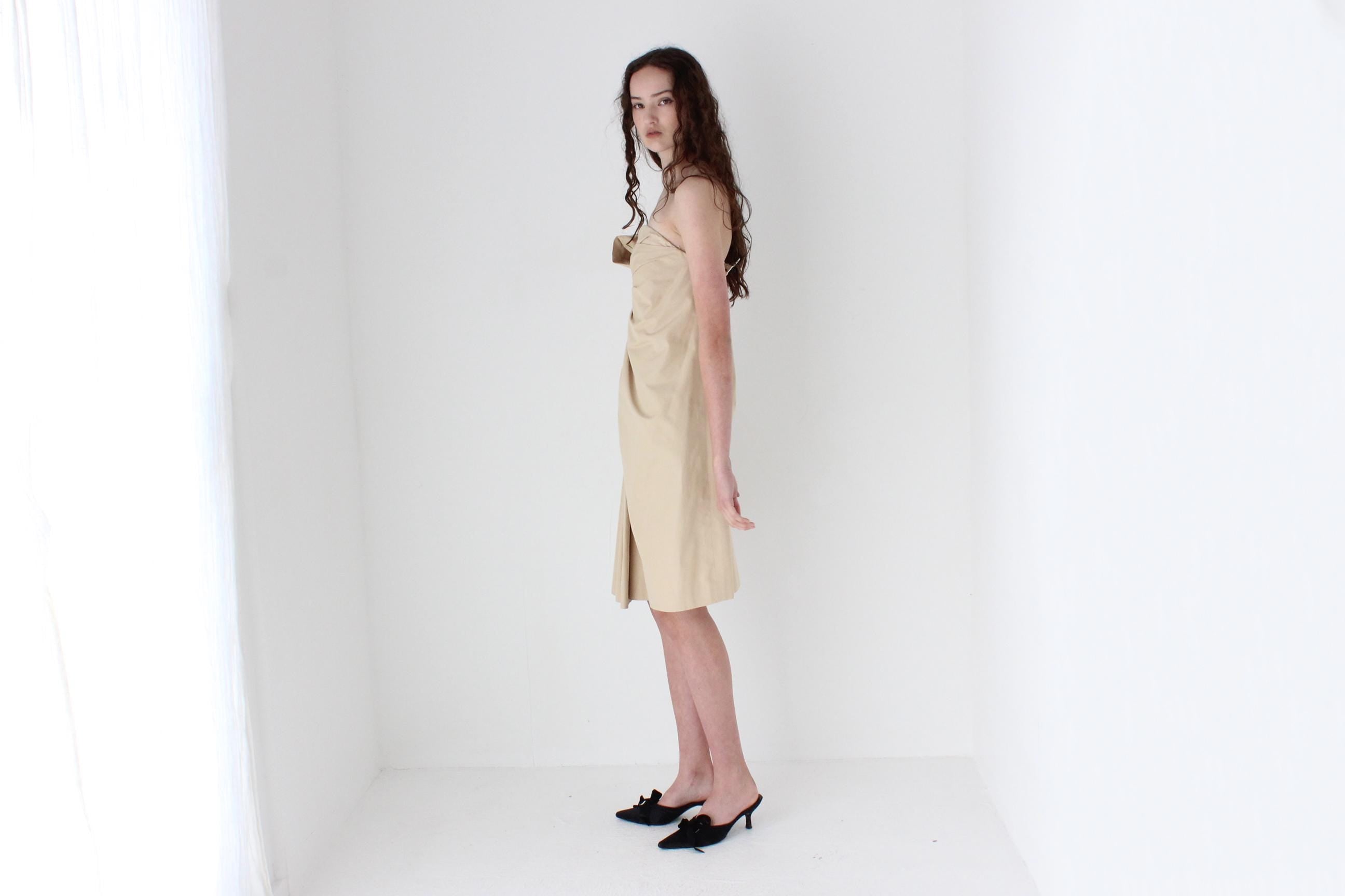 FRENCH COLLECTION Vintage Chloé Sculptural Beige Twill Dress w/ 3D Knot Detail